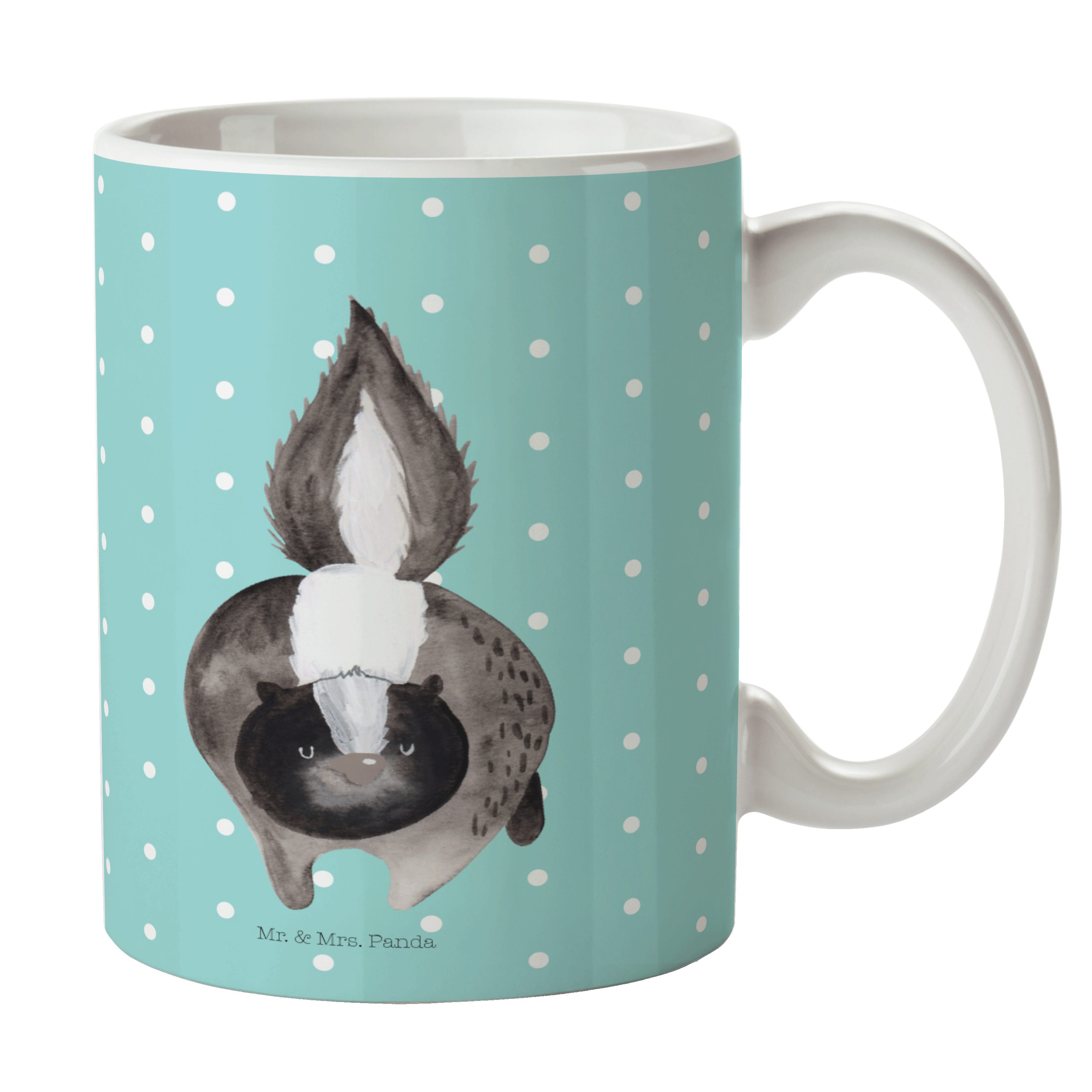 Mr. & Mrs. Panda Tasse Stinktier Angriff - Türkis Pastell - Geschenk, Tasse, Tasse Sprüche, Keramik