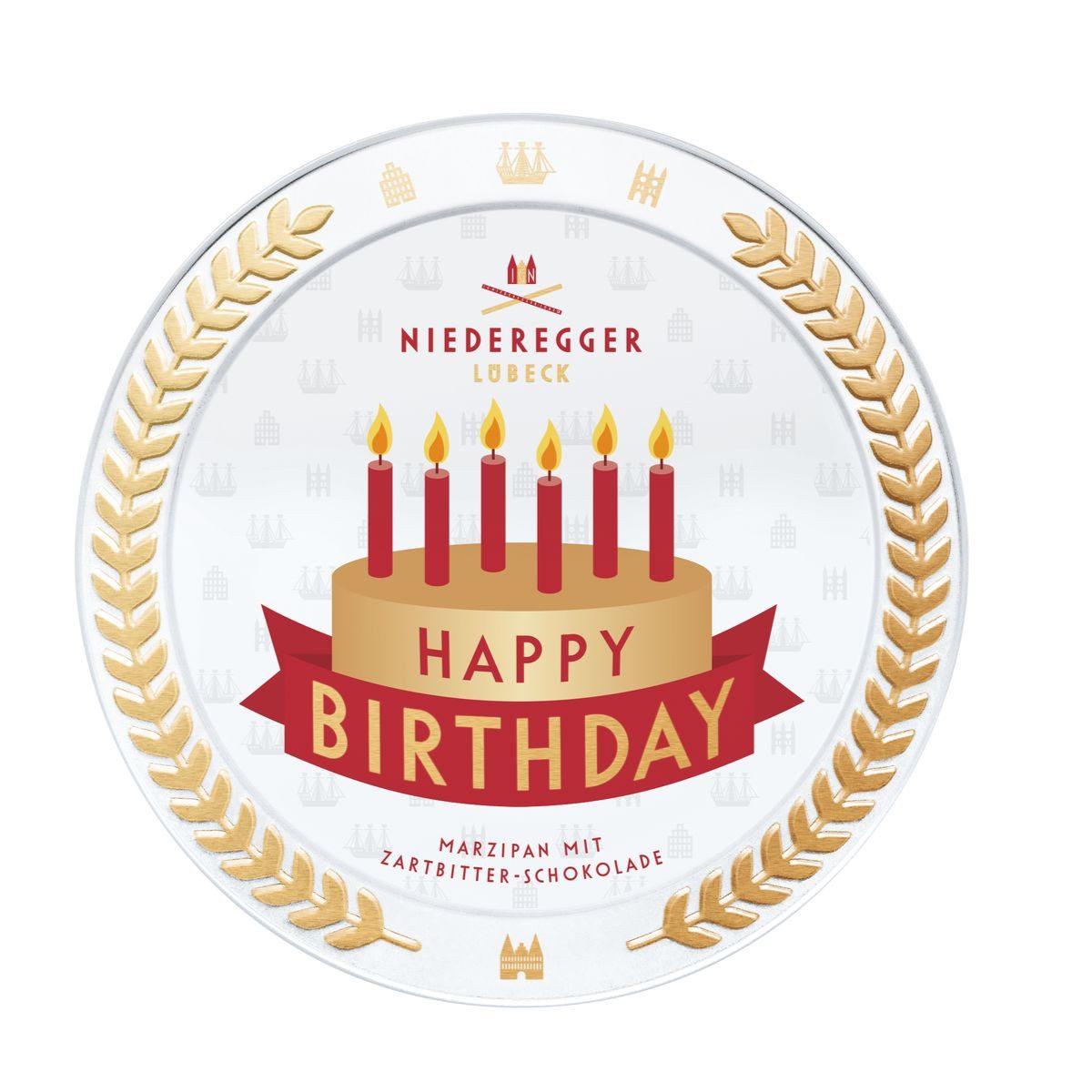 Niederegger Süßigkeit Niederegger Motto-Dose "Happy Birthday", Marzipan mit Schokolade, 185 g