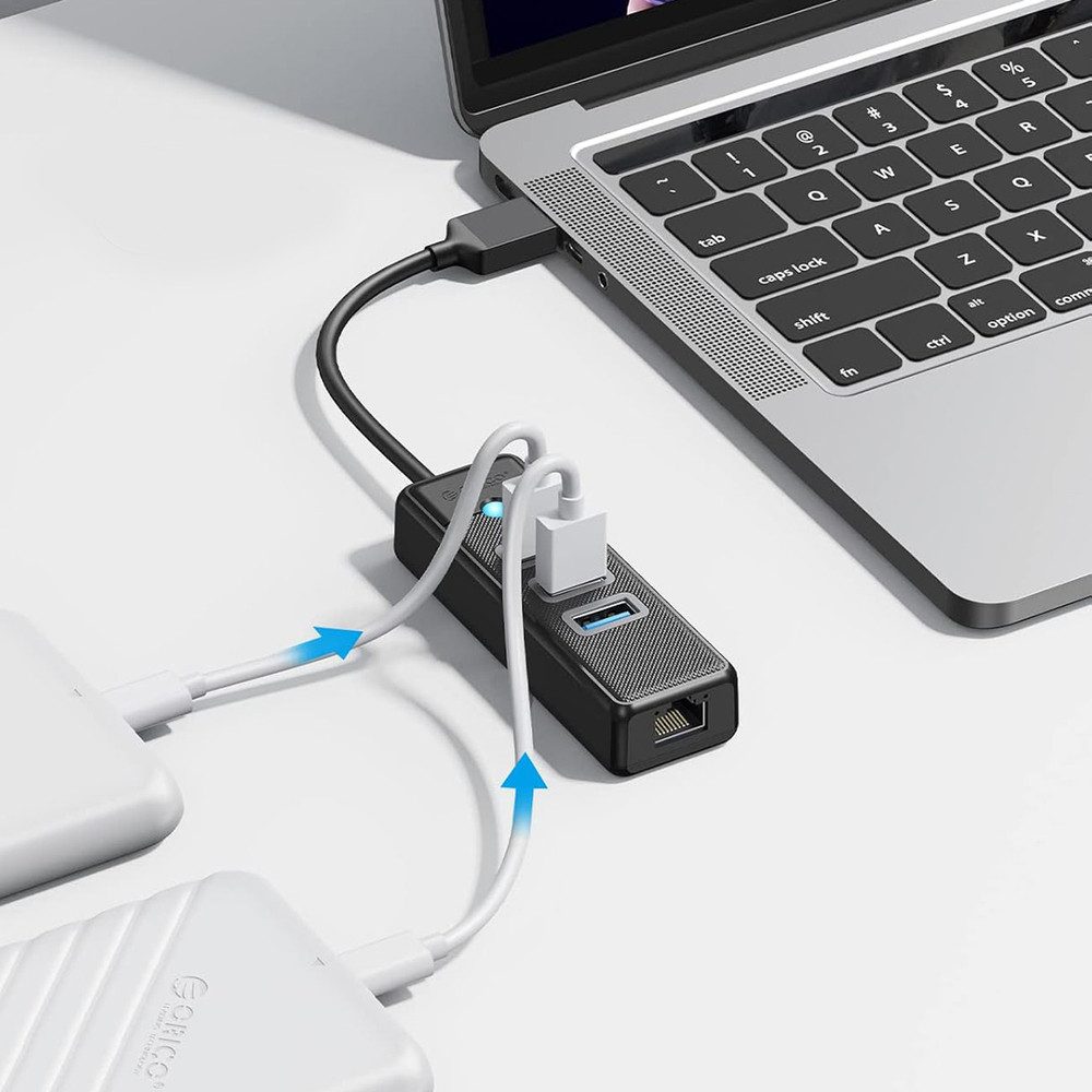 ORICO USB-Hub USB-Verteiler Dockingstation HUB (4-in-1, USB-A, 3x USB-A, 2,5G LAN, kompakt)