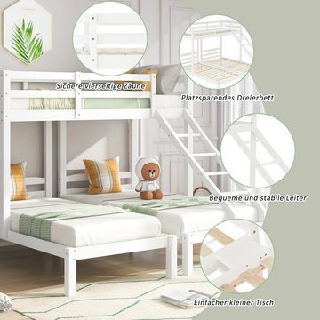 SOFTWEARY Etagenbett Hochbett mit 3 Schlafgelegenheiten und Lattenrost (90x200 cm), Holzbett aus Kieferholz, Kinderbett mit Rausfallschutz