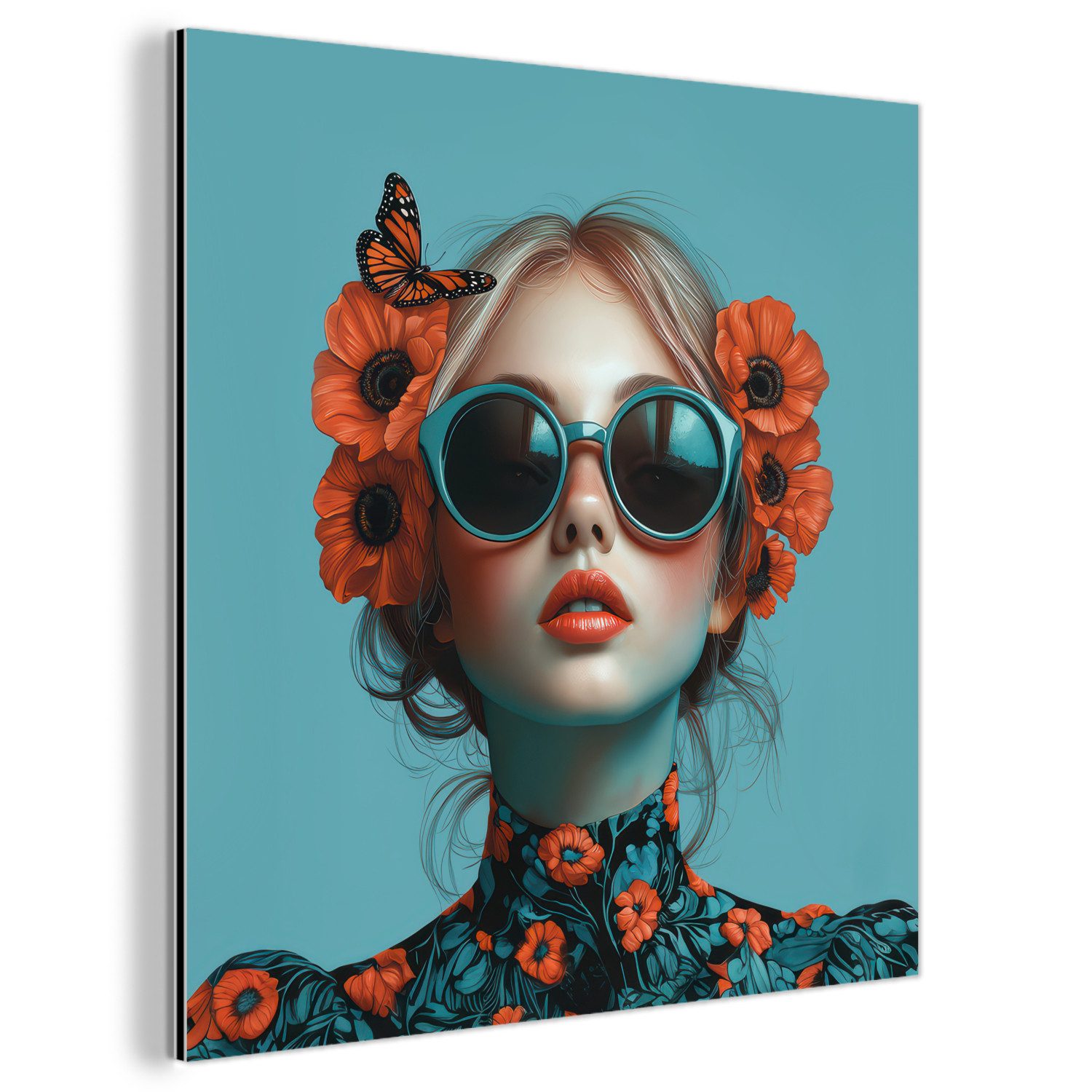 MuchoWow Metallbild Frau - Blau - günstig online kaufen