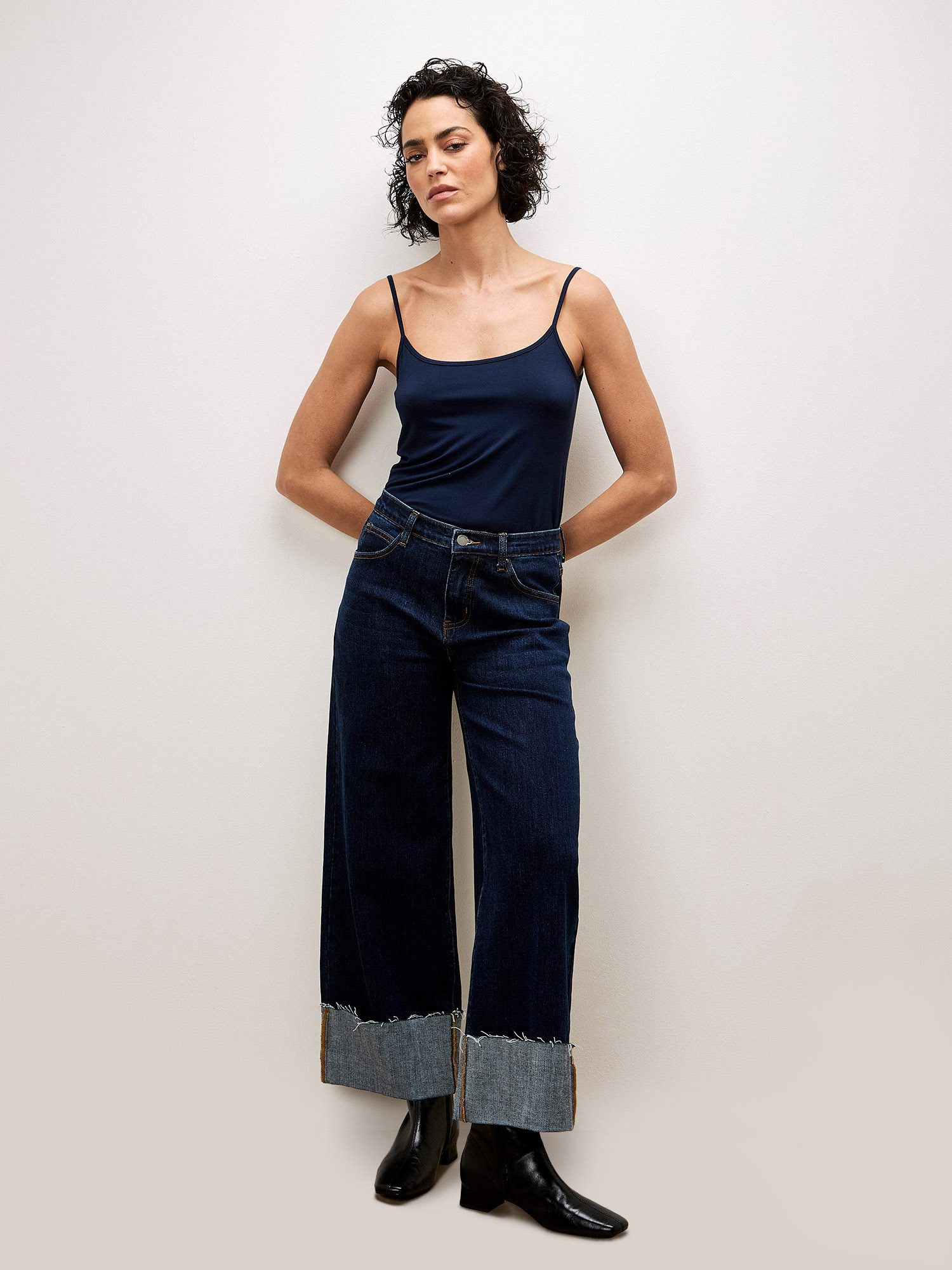 Apricot Weite Jeans Mid waist Jeans mit breitem Umschlag günstig online kaufen