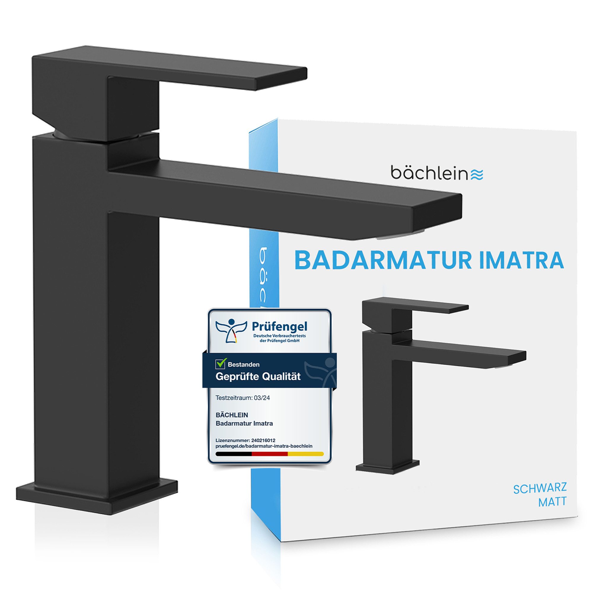 Bächlein Badarmatur Elegante Badarmatur Imatra (17,2cm, Schwarz-matt) hochwertiger Wasserhahn im minimalistischen Design
