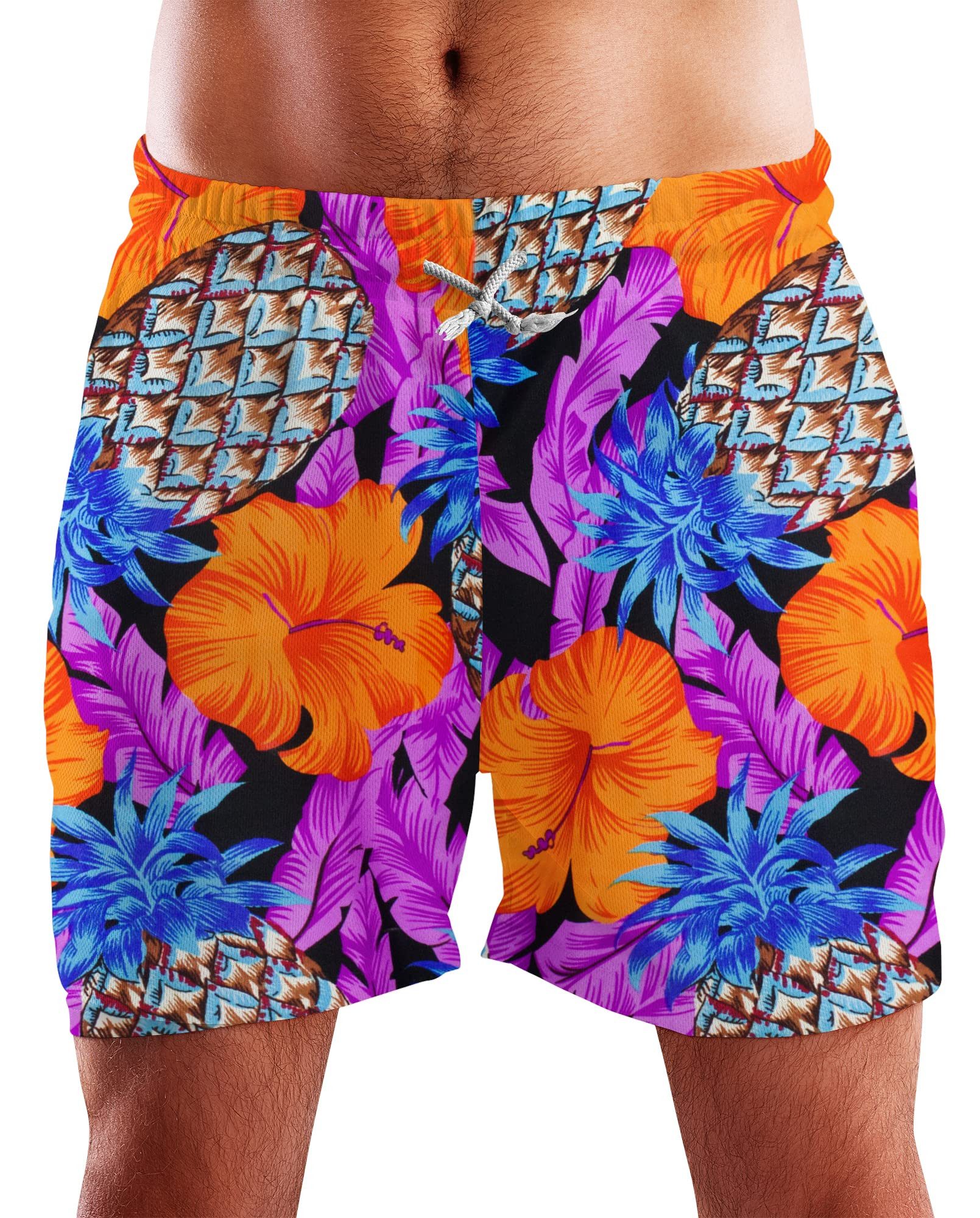 King Kameha Badeshorts Pineapple Hibiscus Hawaii Bade-Shorts Mesh-Einsatz Kordelzug Mit integriertem Mesh-Innenslip für extra Komfort