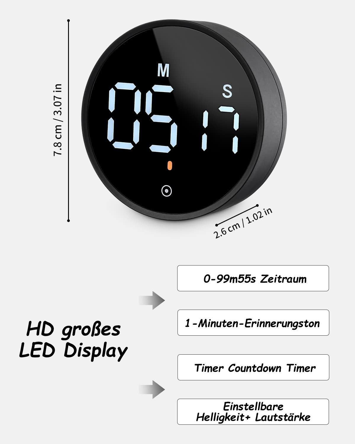 SinLaw Intervall-Timer Küchentimer Magnetisch Timer digital,Magnetischer Timer für das Kochen (1-St), Wenden Sie sich der Zeit zu,digitaler timer und stoppuhr