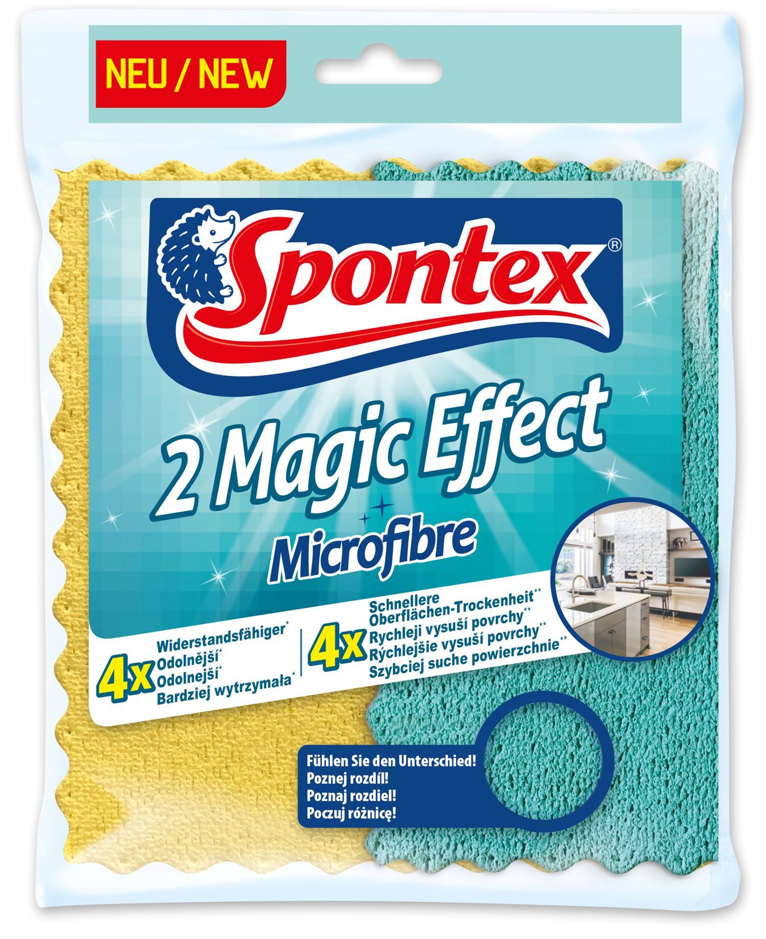 SPONTEX 19700040, Magic Effect Reinigungstuch - 2 Stück - Mikrofasertuch (hohe Reinigungsleistung zum stressfreien Putzen)