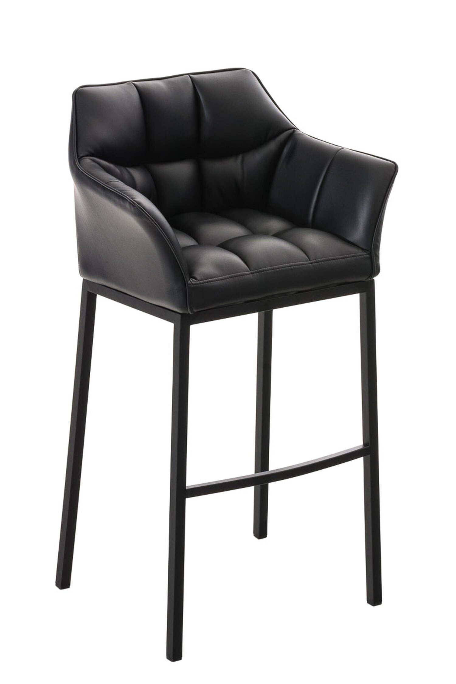 TPFLiving Barhocker Damaso (mit Rückenlehne und Fußstütze - Hocker für Theke & Küche), 4-Fuß Gestell schwarz - Sitzfläche: Kunstleder Schwarz