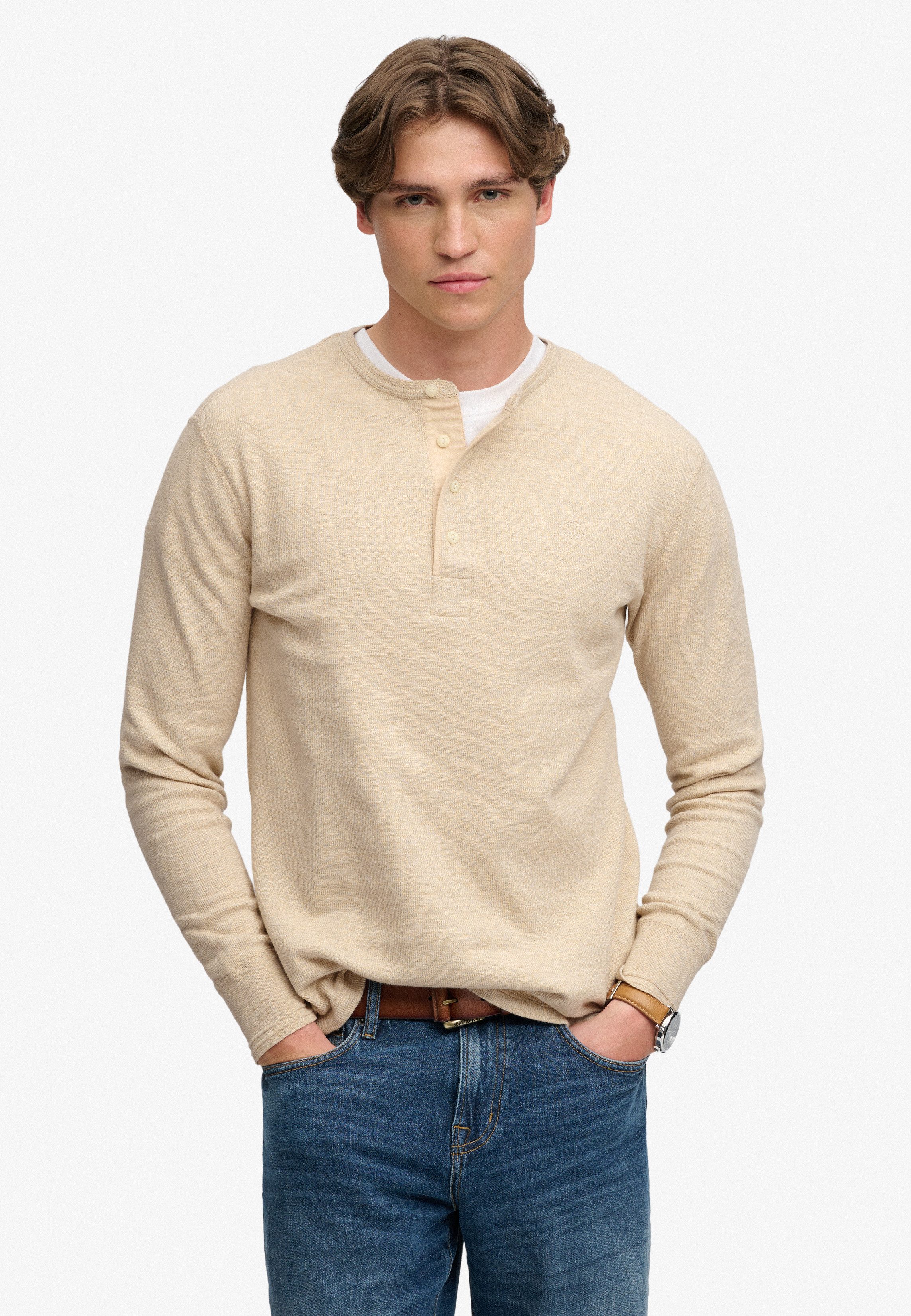 Superdry Langarmshirt MINI SLUB WAFFLE LS GRANDAD lockere Passform, mit Rundhalsausschnitt, aus Baumwolle
