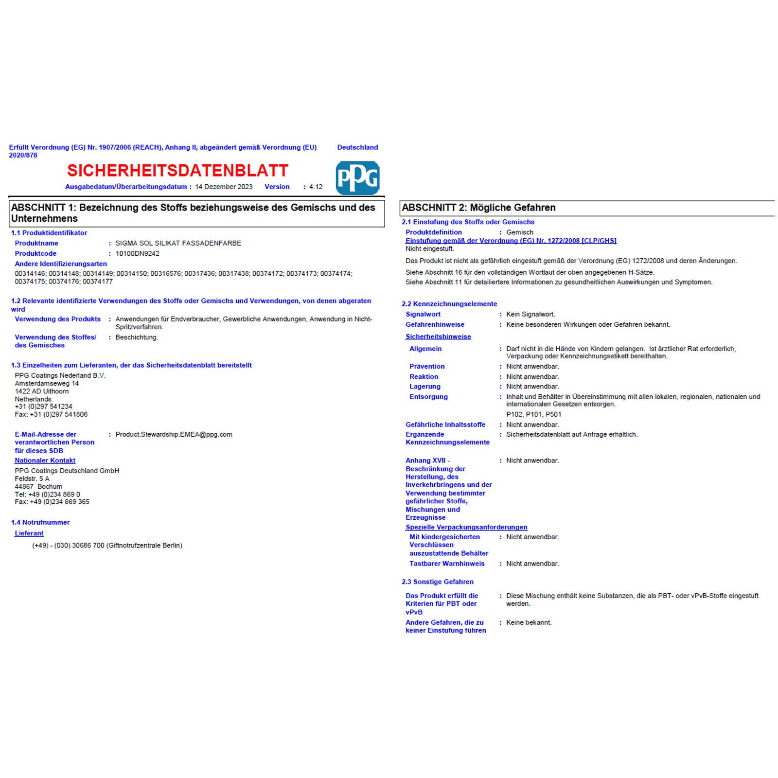SIGMA Coatings Fassadenfarbe SOL SILIKAT FASSADENFARBE - 12.5 LTR (WEISS)