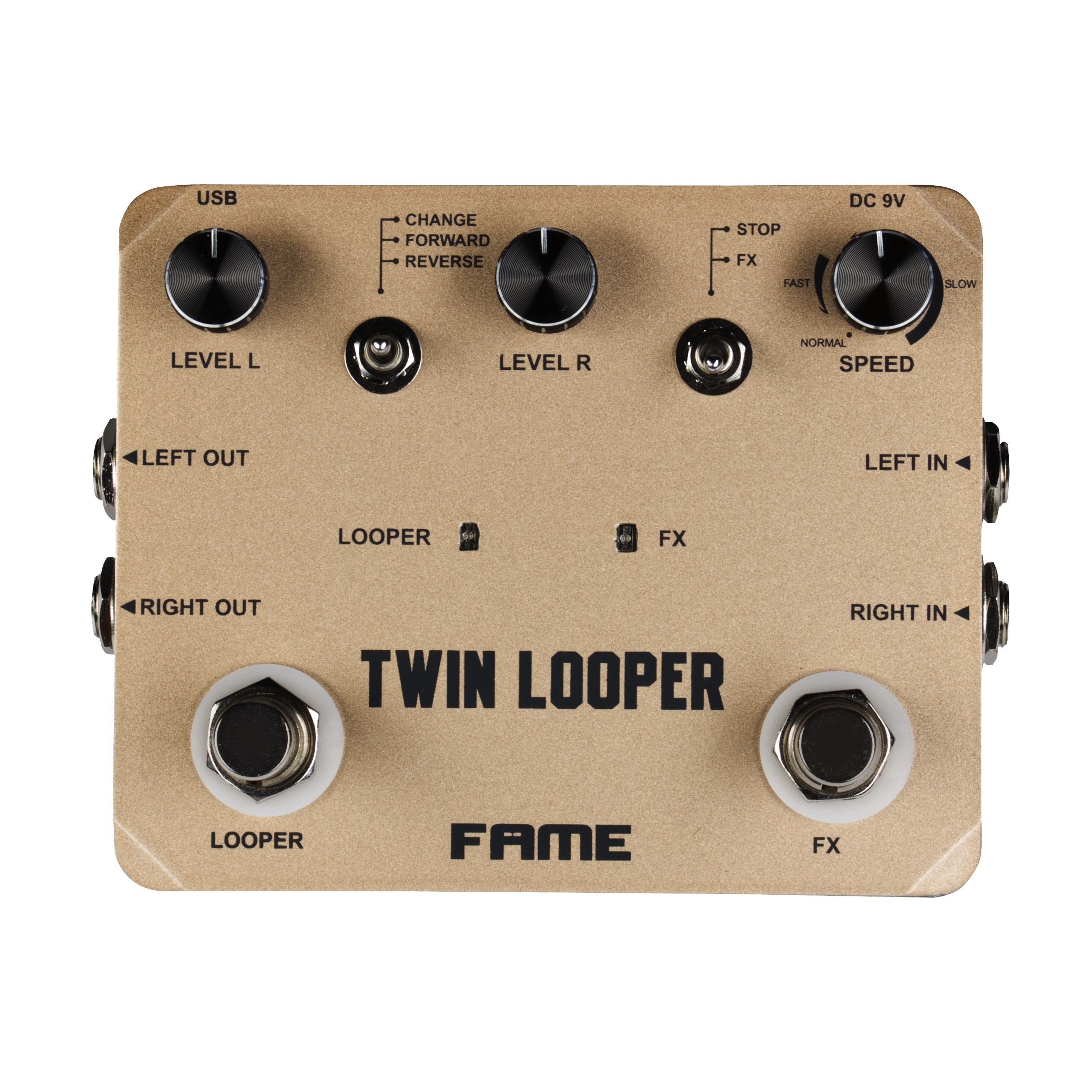 FAME Musikinstrumentenpedal, (Stereo Looper Pedal für Gitarre, Twin, 10 Minuten Aufnahmezeit, Unbegrenzte Overdubs, True Bypass, Geeignet für Live und Studio), Stereo Looper Pedal, Twin, 10 Minuten Aufnahmezeit