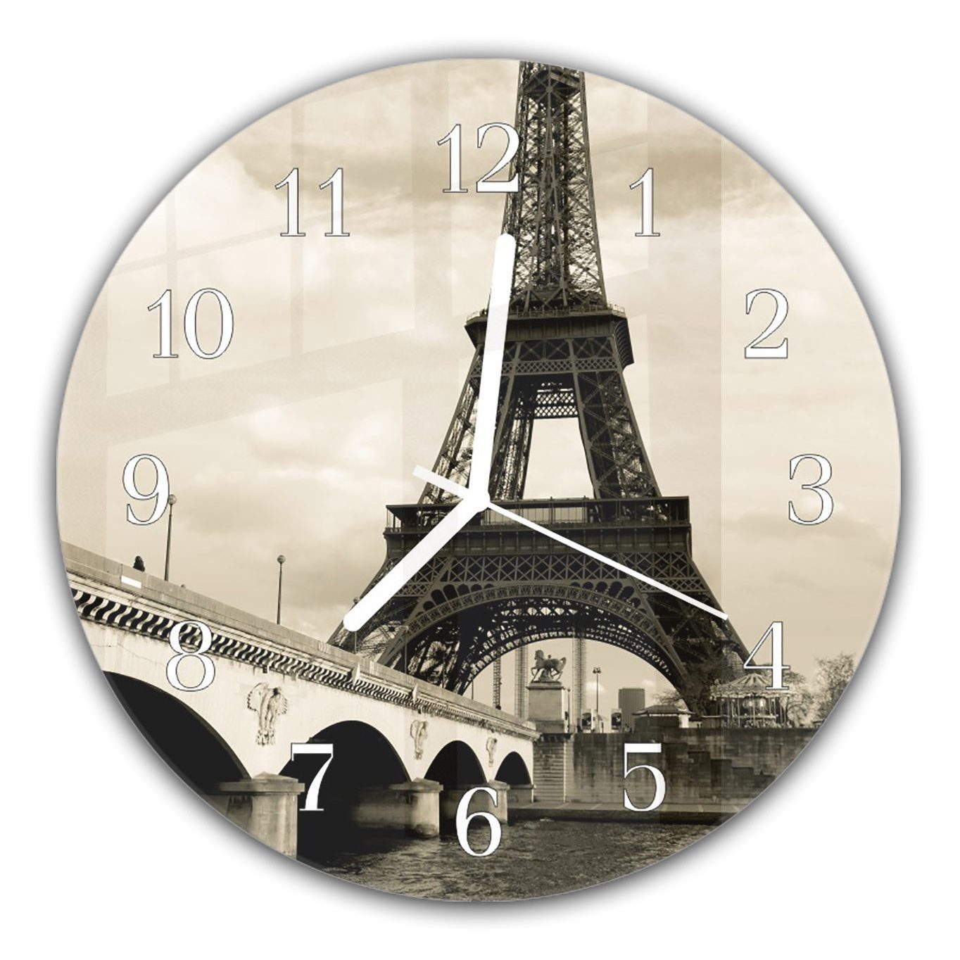 Primedeco Wanduhr Wanduhr und Eiffelturm mit Motiv Durchmesser - Quarzuhrwerk 30 mystisch Rund cm aus Glas mit