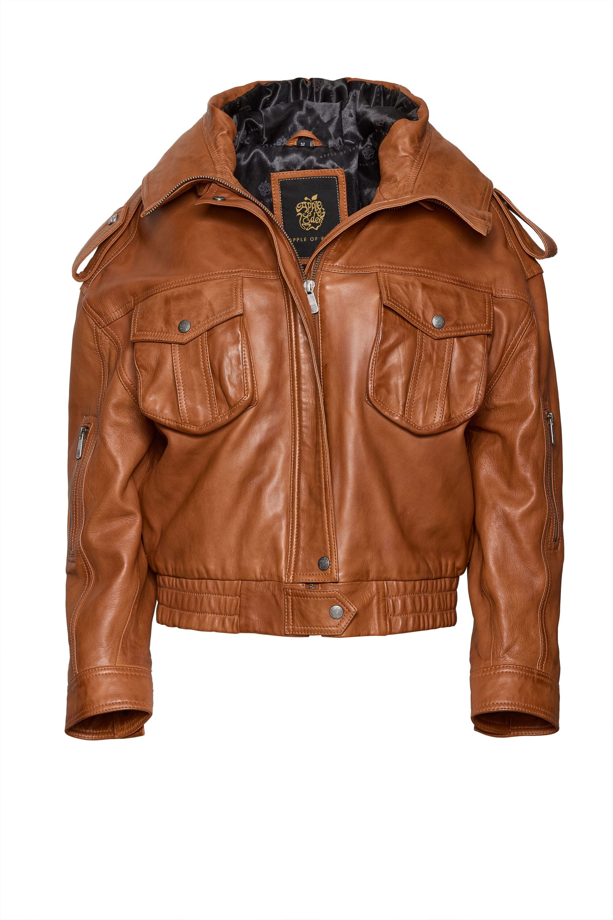 Apple of Eden Lederjacke (1-St) hüftlang, mit Kapuze