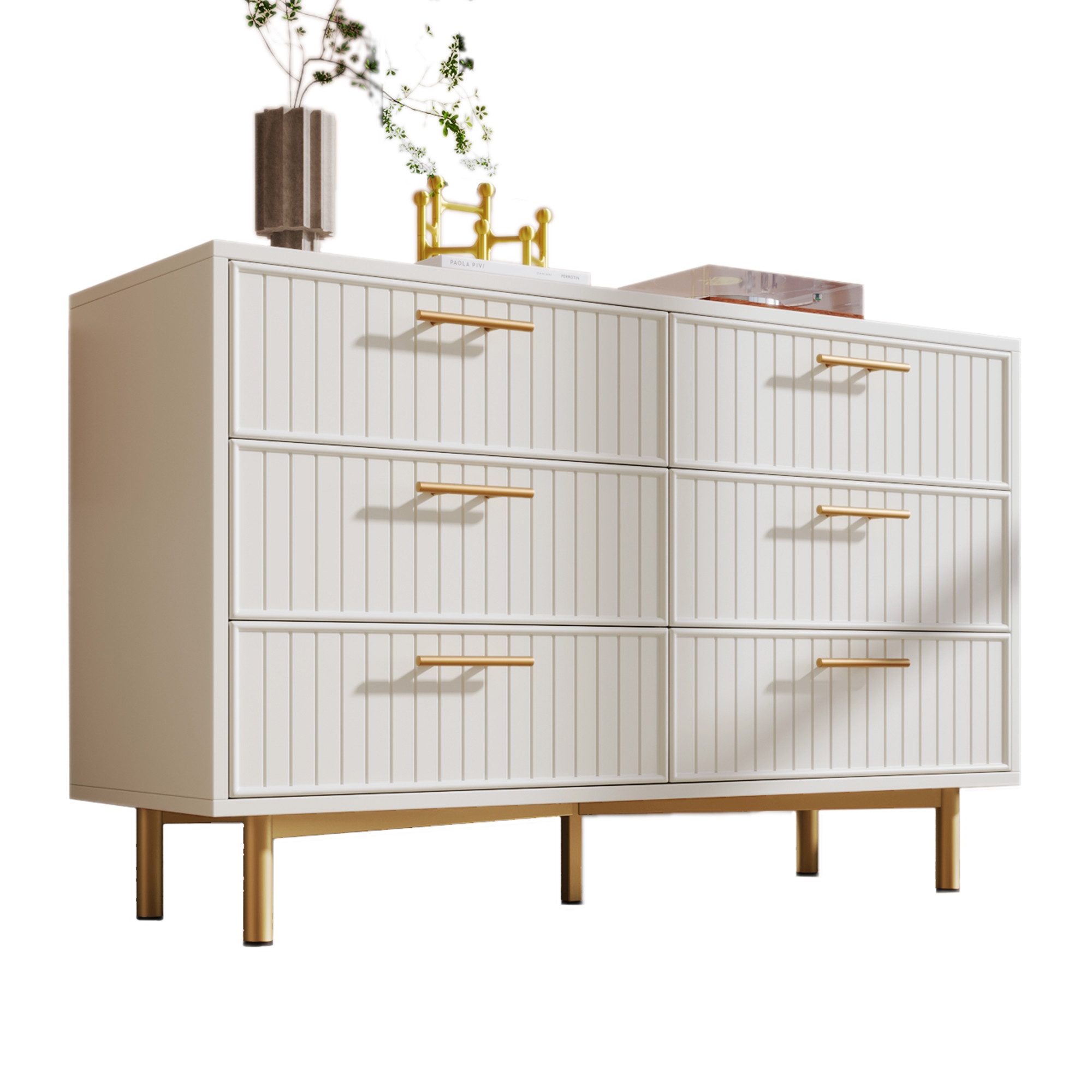 Kommode Schubladenkommode Kommode mit 6 Schubladen, 75x120x40 cm,Weiß