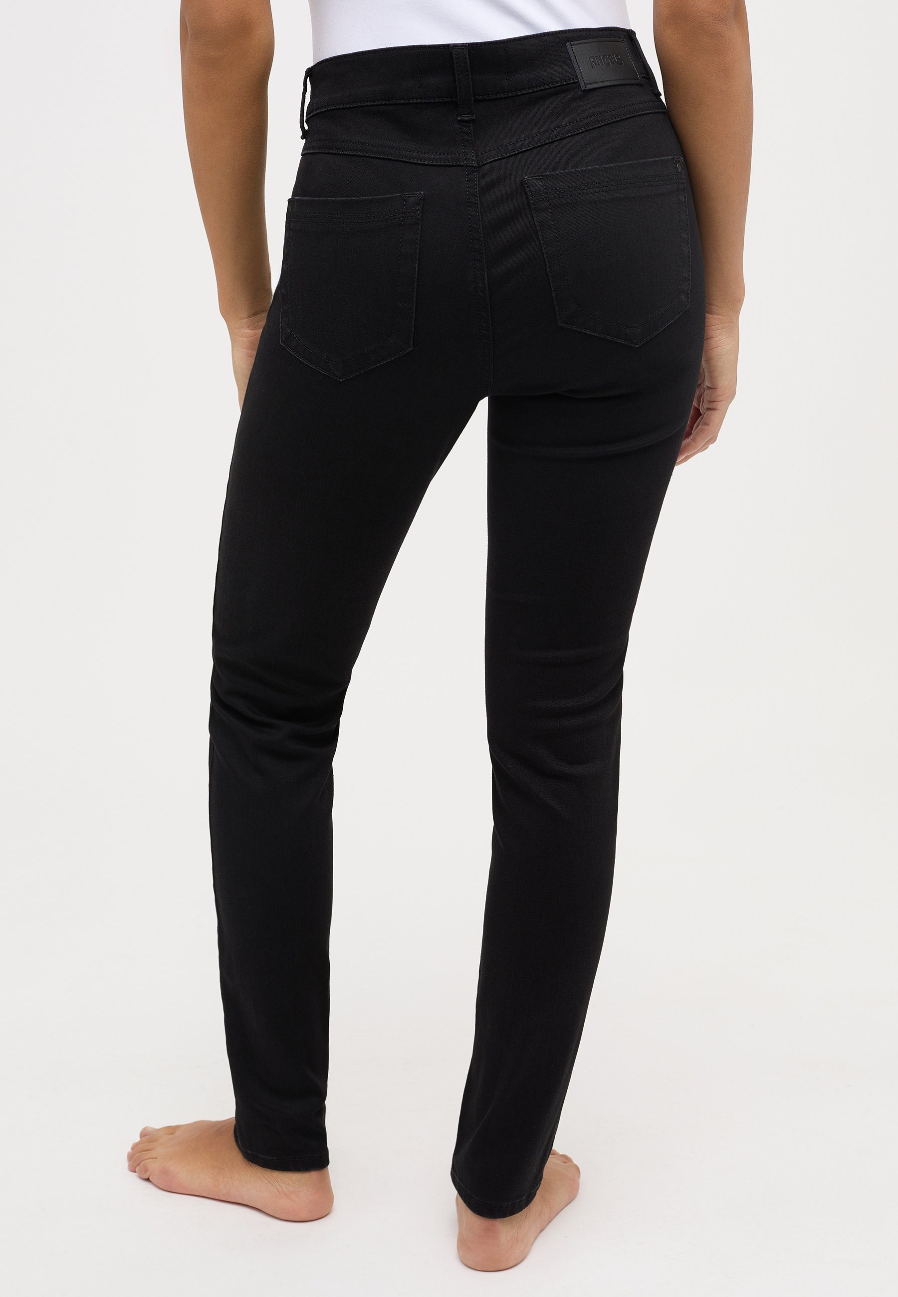 ANGELS Zierreißverschlüssen mit Jeans schwarz Zip Slim-fit-Jeans Label-Applikationen Malu mit