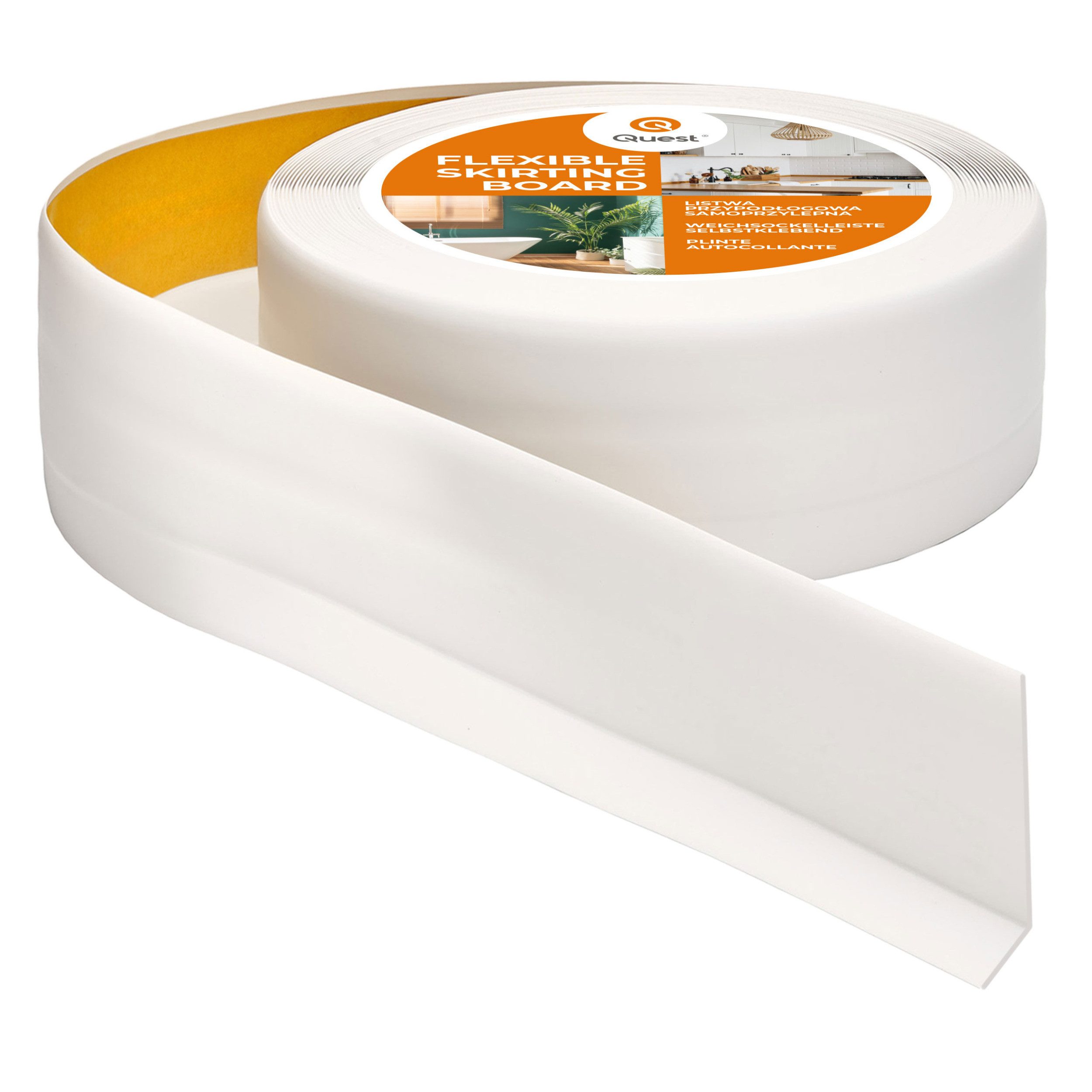 Quest Sockelleiste Weichsockelleiste Selbstklebend 50x20 mm, L: 500,00 cm, H: 5,00 cm, Packung, 1-St., wasserfest, UV-beständig, für Küche & Bad