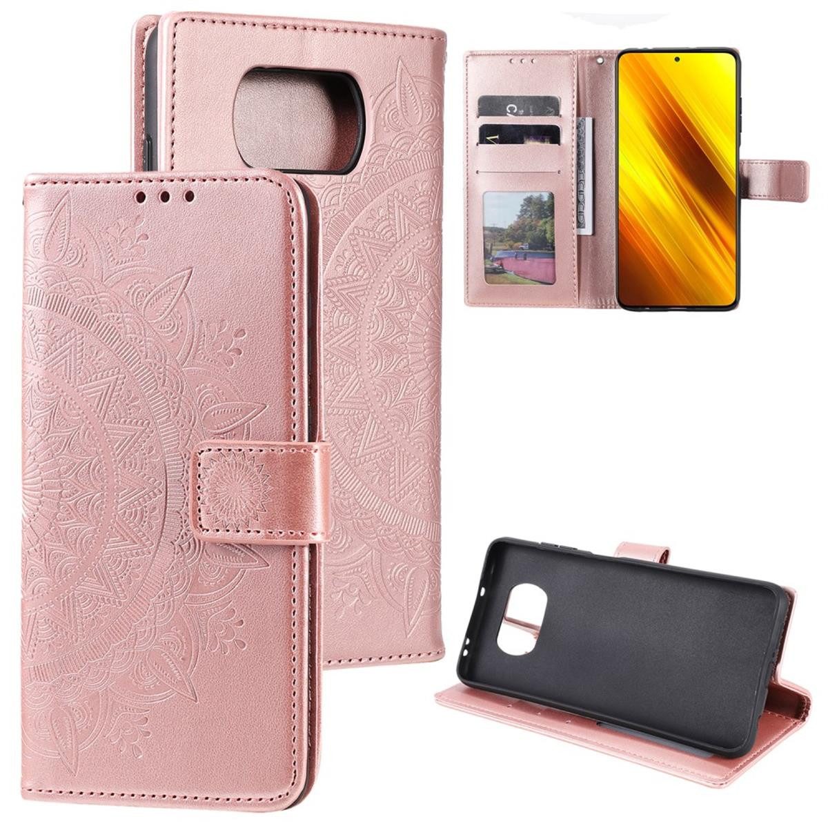 CoverKingz Handyhülle Hülle für Xiaomi Poco X3 NFC/X3 Pro Handyhülle Flip Case Cover 16,5 cm (6,5 Zoll), Klapphülle Schutzhülle mit Kartenfach Schutztasche Motiv Mandala