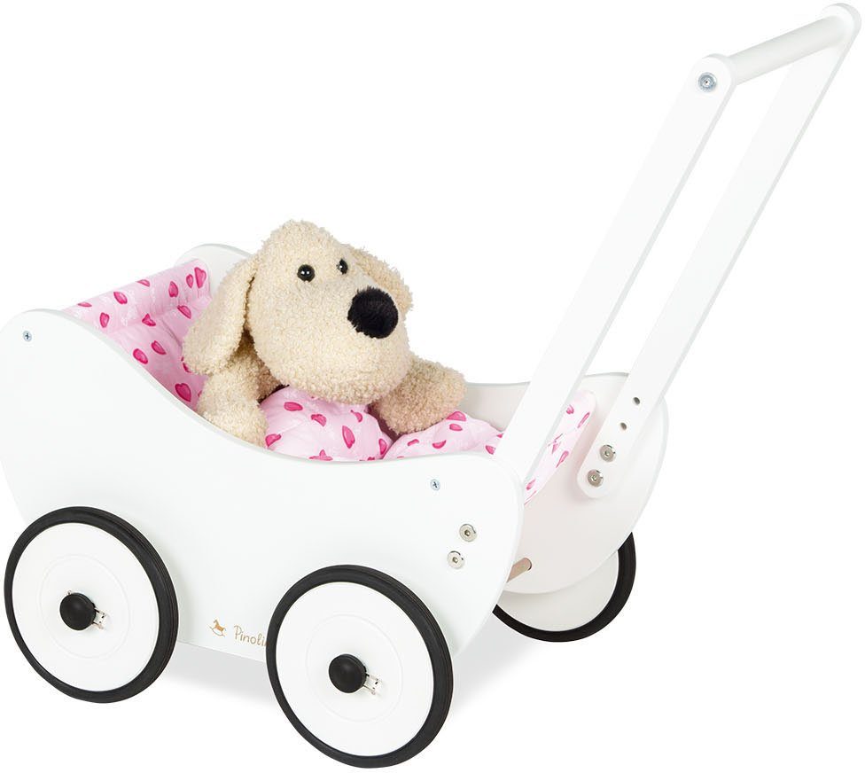 Trixi schützt weltweit Wald mit - Puppenwagen aus - Holz Pinolino® Holzspielzeug, Herzchen, FSC®- Bettbezug,