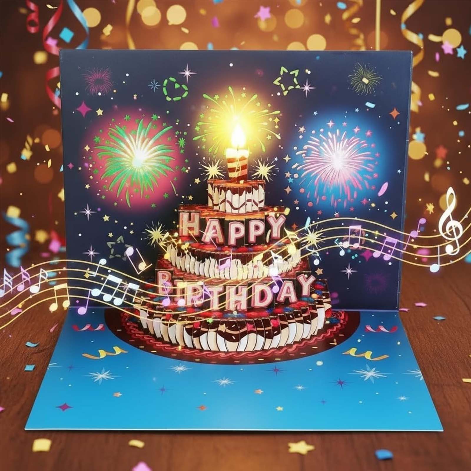 MOPUEA Geburtstagskarte Geburtstagskarte 3D-Pop-Up-Feuerwerk Kuchen variable Lichter und Musik, Verstellbar ergonomisch atmungsaktiv stabil für kleine bis große Hunde