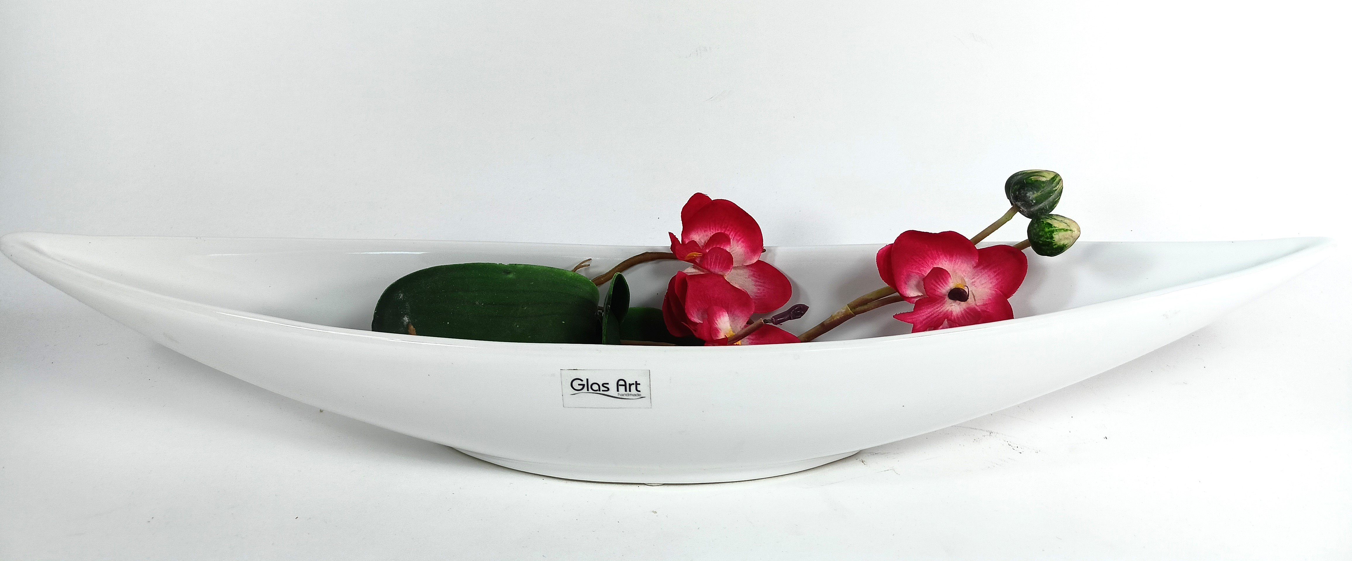 GlasArt Dekoschale 40-50 Fensterbank, "Pure Blumenschale Bootform lang, Dekoschale Keramik edel GlasArt schlicht Wohnzimmer White" cm weiß