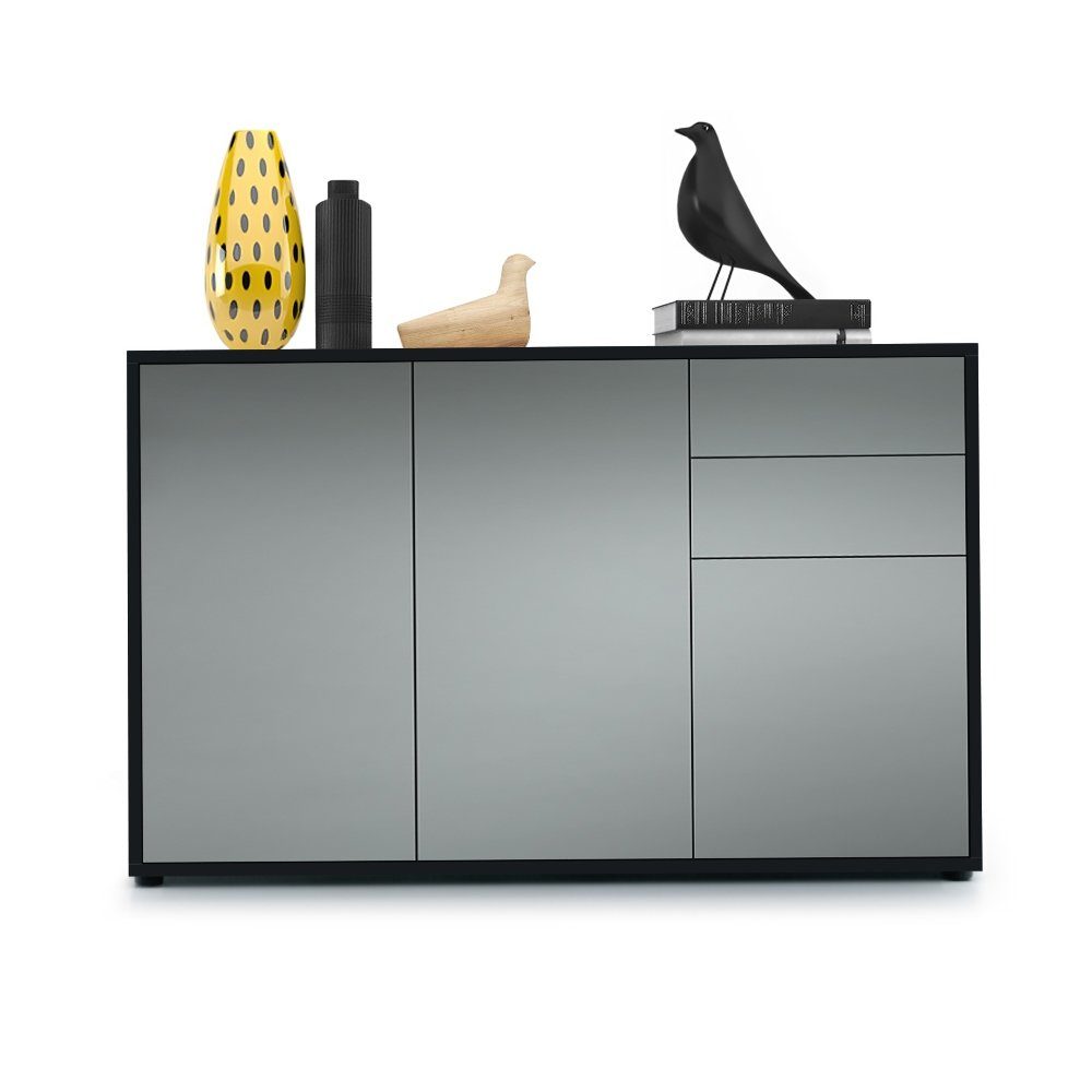 Vladon Kommode Ben V3 (Kommode, mit 3 Türen und 2 Schubladen), Schwarz matt/Graphit Seidenmatt (117 x 74 x 36 cm)