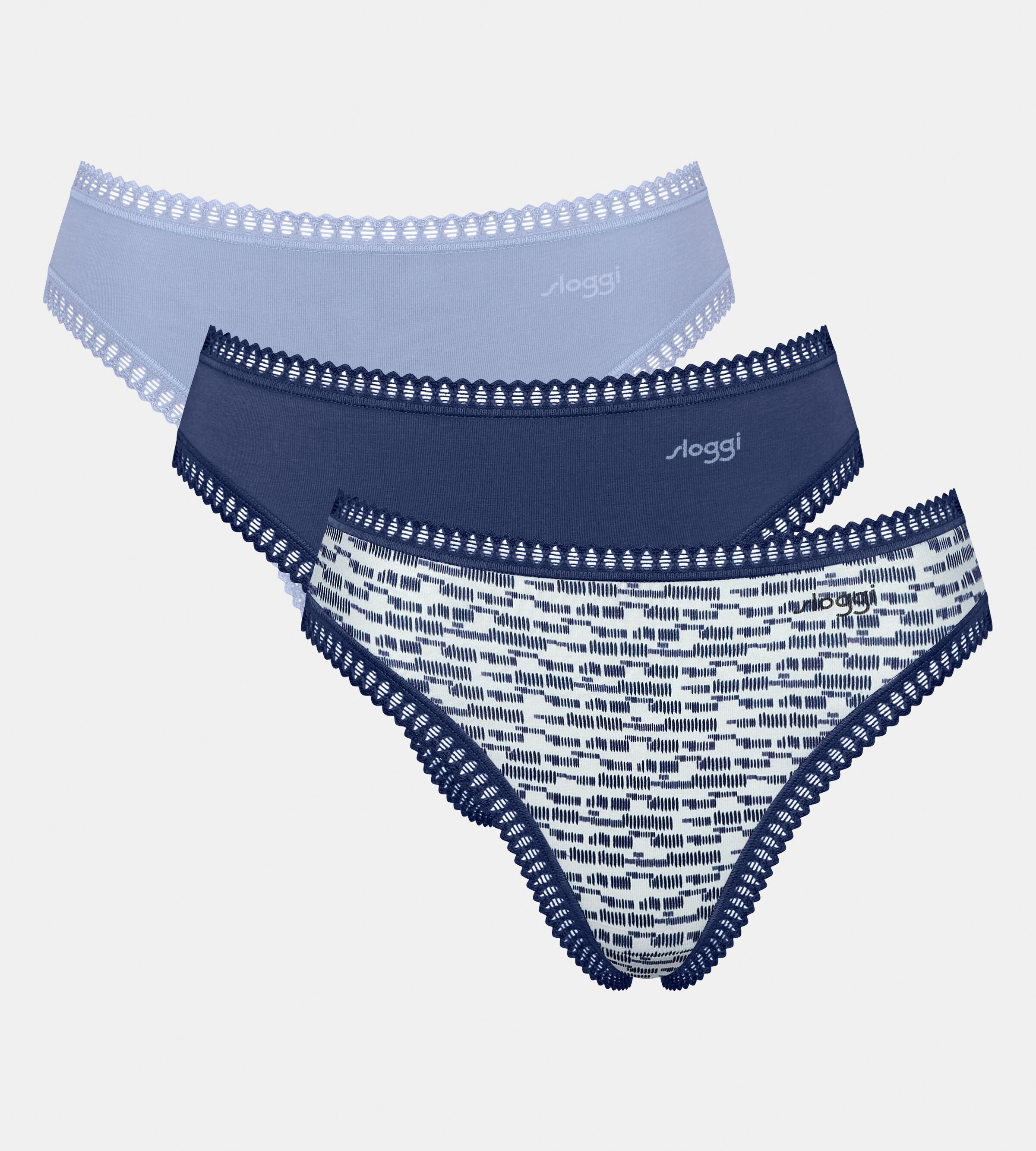 sloggi Slip GO Crush (3er Pack) hoher Beinausschnitt, Spitze, feminin, weich, elastisch, Baumwollmix