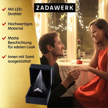 ZADAWERK Schmucketui Ringbox mit LED (Schwarz), Schmuckdose mit Beleuchtung