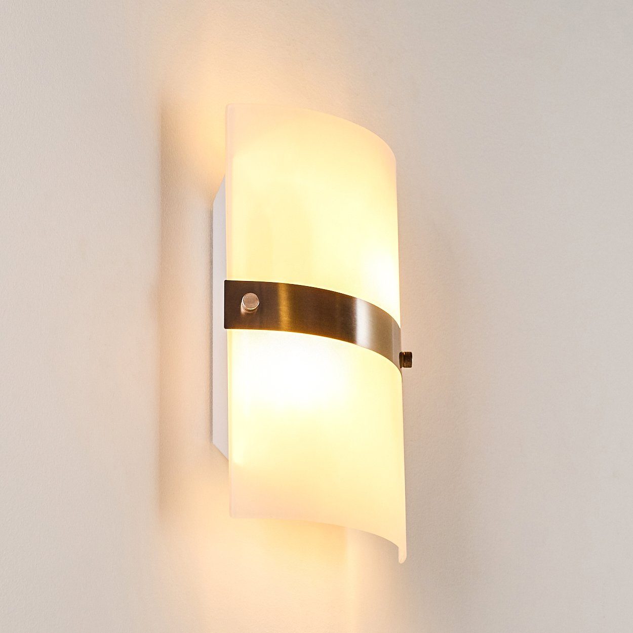 den in Leuchtmittel, Edelstahl/Weiß, ohne Wandspot ideal für hofstein Hausflur Wandleuchte Wandlampe Moderne aus eckiger »Usi« Metall/Glas