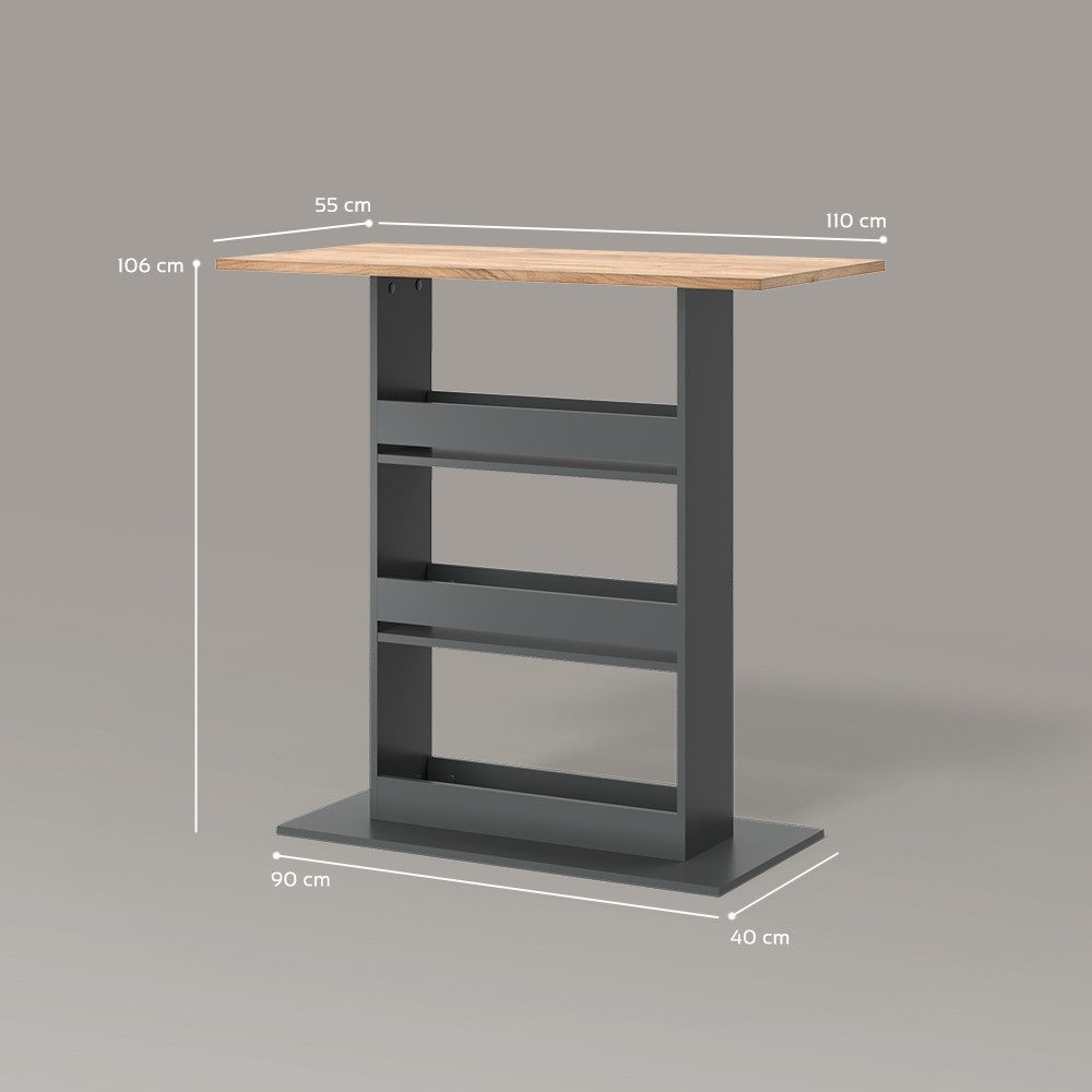 Livinity® Bartisch Regusa, Goldkraft Eiche/Anthrazit/Anthrazit, 110 x 55 cm (1-St)