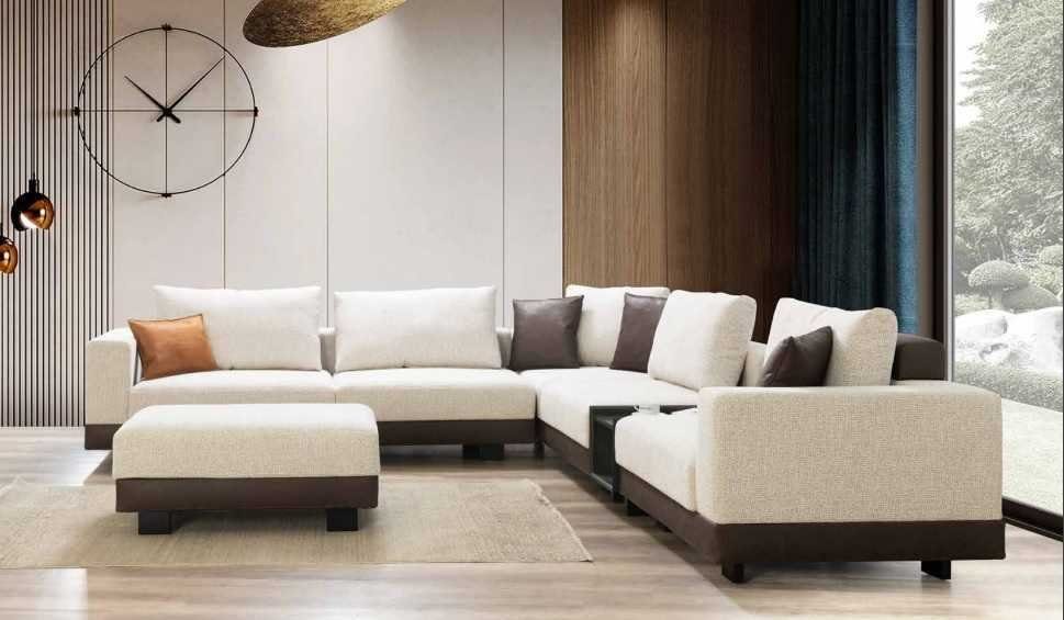 JVmoebel Wohnzimmer-Set Modernes L-Form Luxus Sofa Hocker Wohnzimmer Möbel Ecksofa Couch, (2-St), Made in Europa