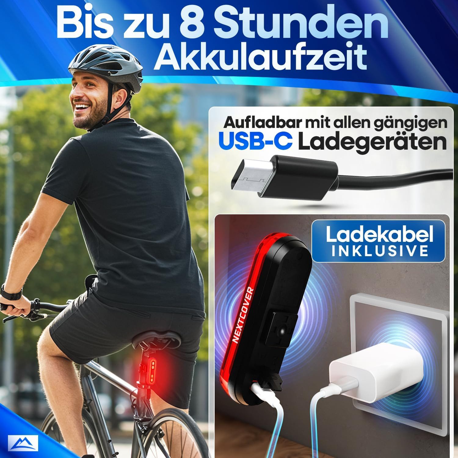 Nextcover Fahrrad-Rücklicht NEXTCOVER® BrakePro Fahrradrücklicht mit VisionLux LEDs und Bremslicht