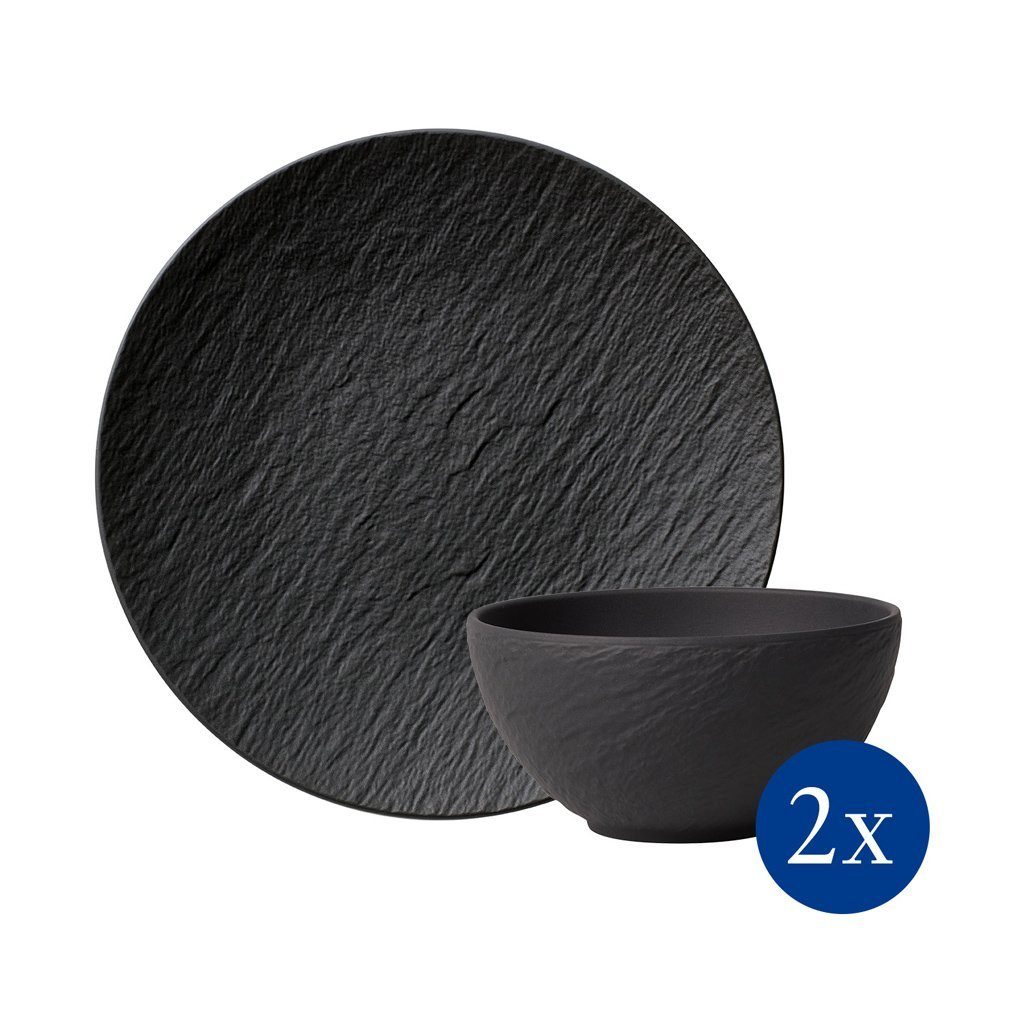 Villeroy & Boch Geschirr-Set Manufacture Rock Geschirr-Set (4-tlg), 2 Personen, Porzellan