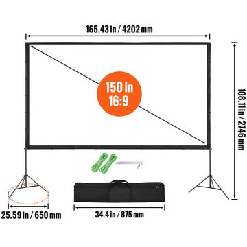 VEVOR 150 Zoll HD 4K Projektor Screen Schnelles Klappbare 16: 9 Schwarz Faltrahmenleinwand