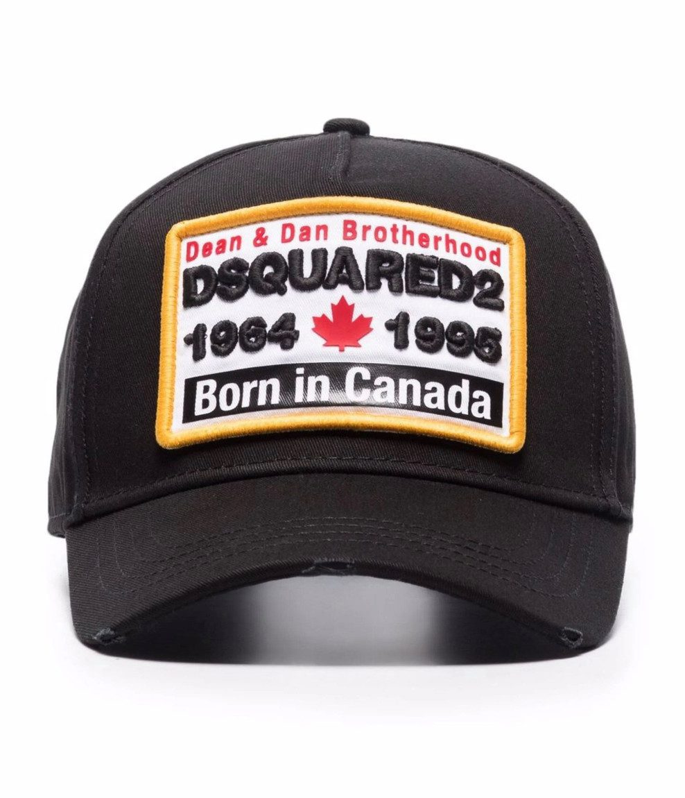 Dsquared2 Baseball Cap Canada Born Patch Distressed-Finish, gebogener Schirm, Schnallenverschluss hinten.