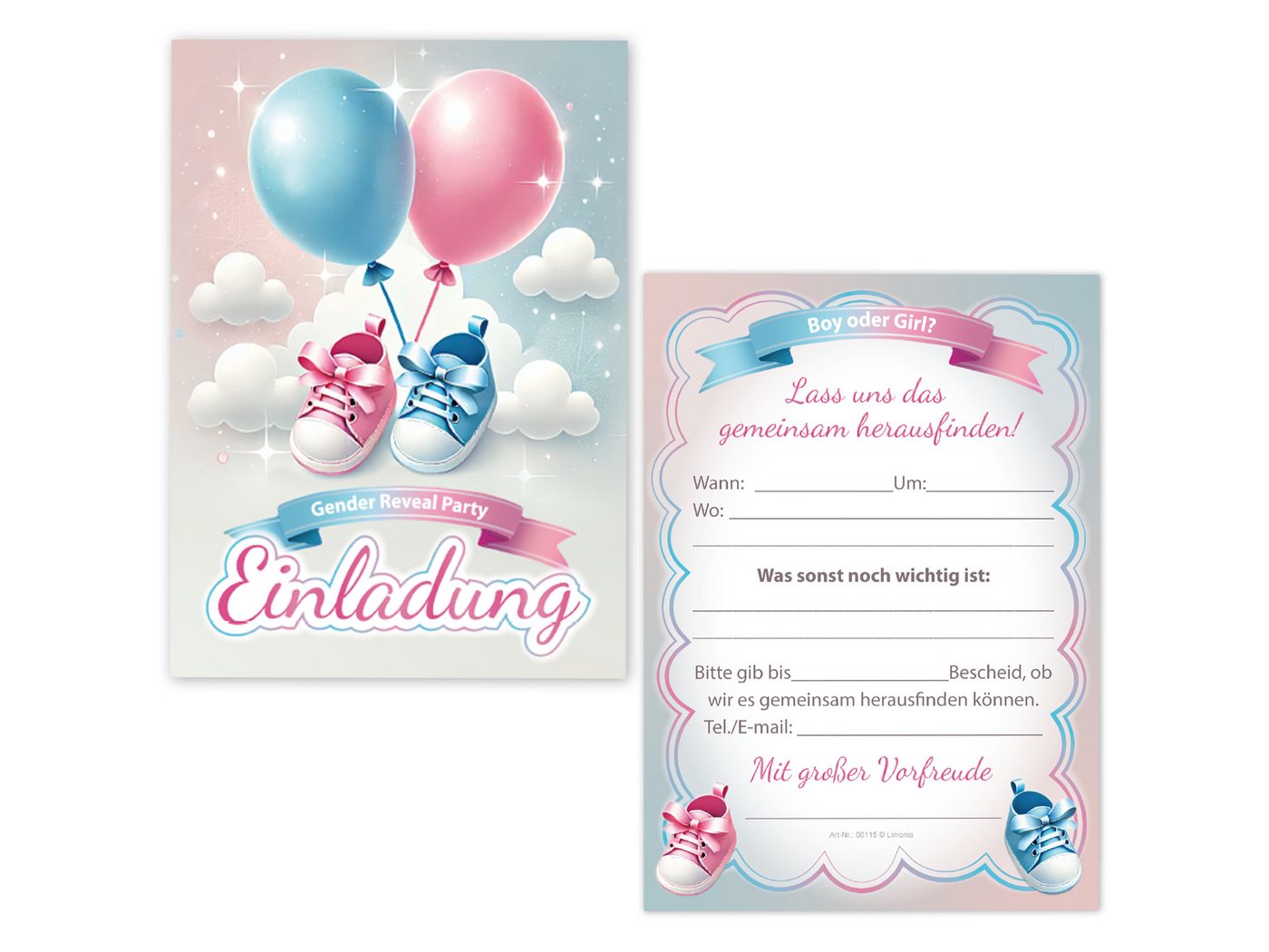 Thumbnail - LIMONIA Einladungskarten Gender Reveal Party Einladungen für Babyparty boy or girl Deko, Karten zur Gender Reveal Party ...