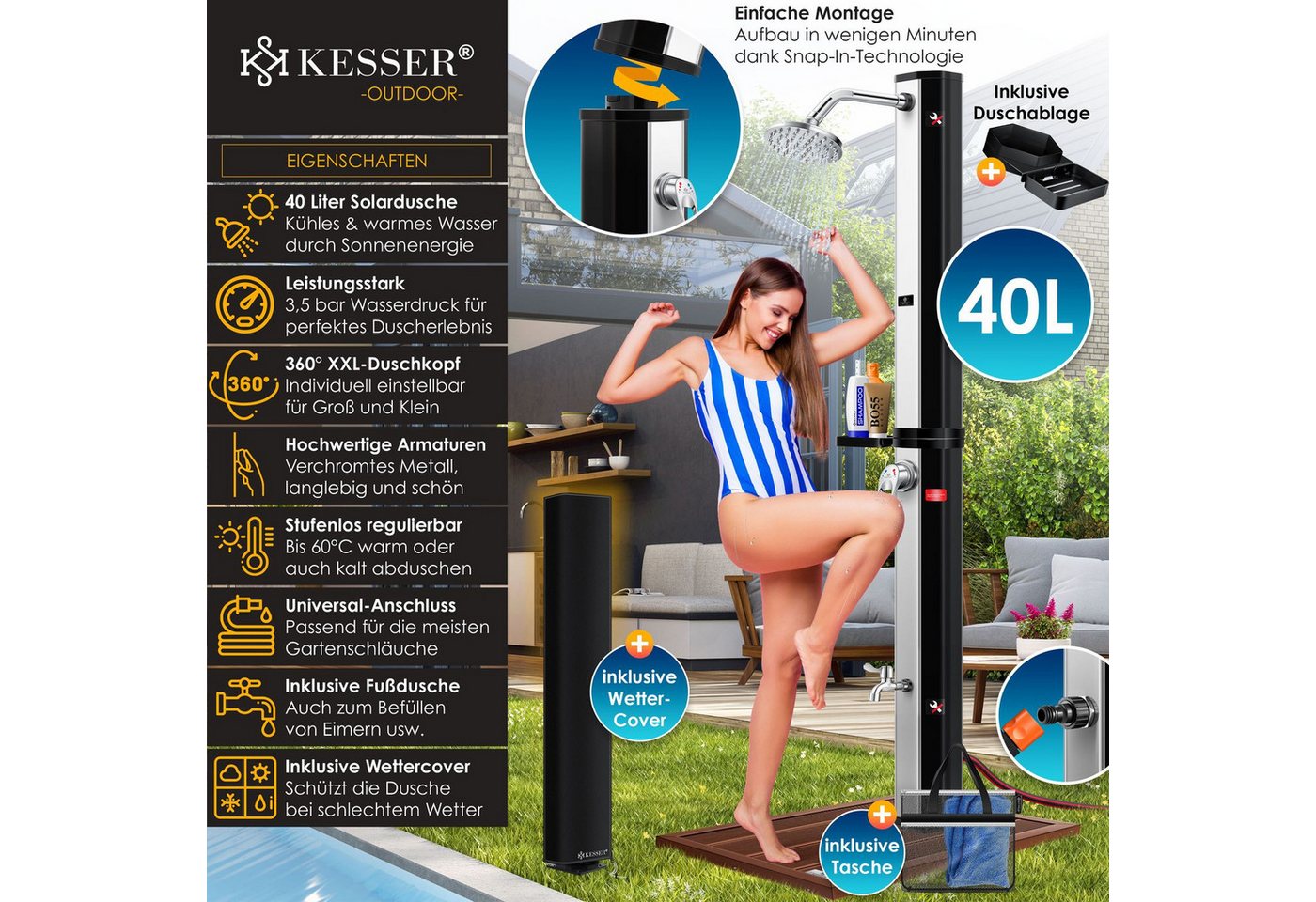 Thumbnail - KESSER Solardusche, Solardusche 40- 60 Liter Solar Gartendusche warmes Wasser