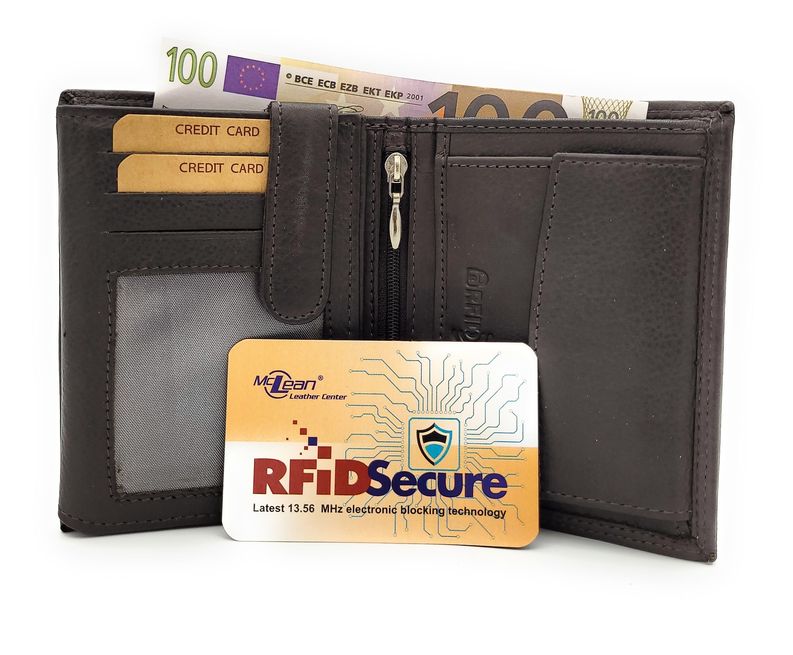 McLean Geldbörse echt Leder, mit RFID Schutz, Volllederaustattung, Reißverschlussfach innen