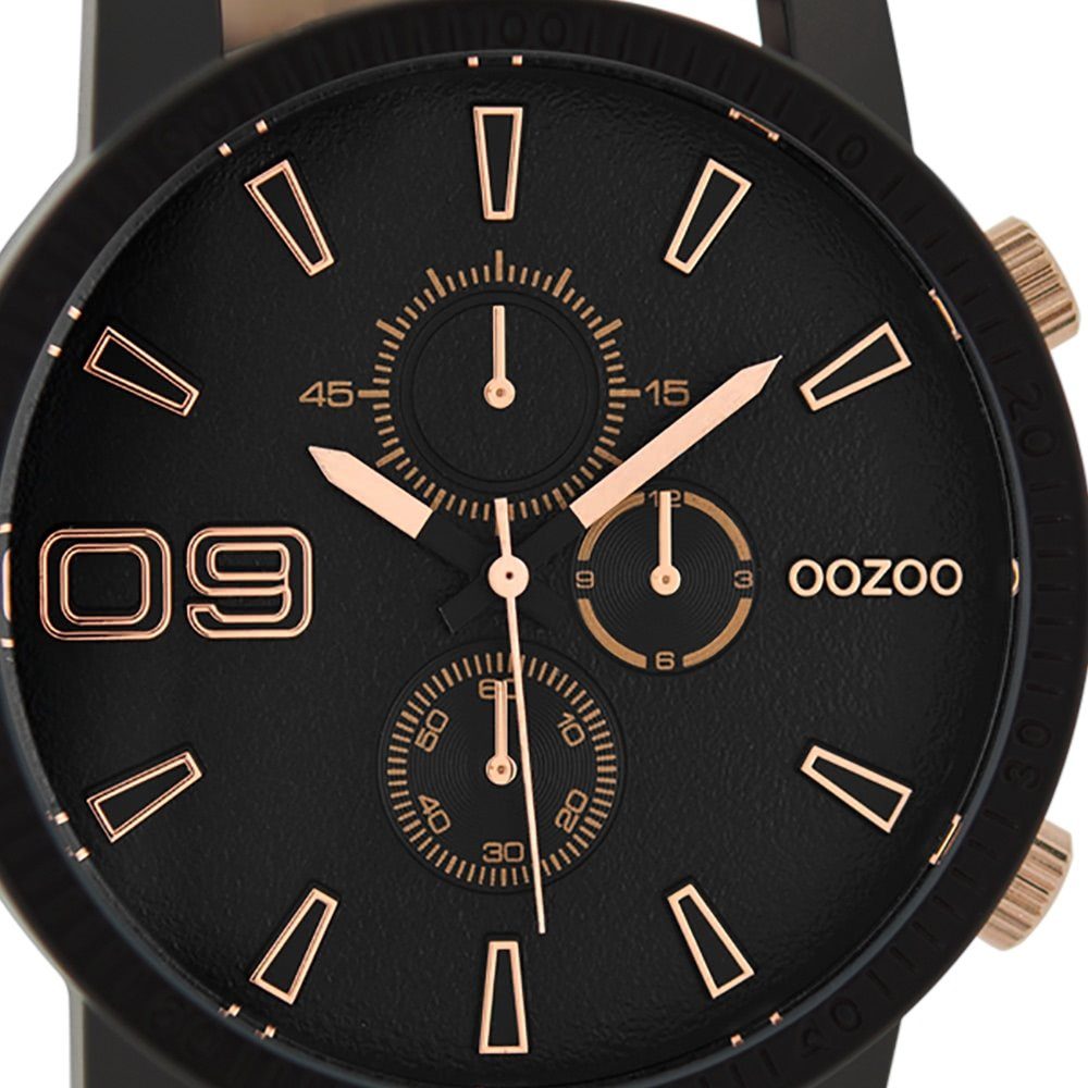 Herren Uhren OOZOO Quarzuhr UOC9034A Oozoo Herren Armbanduhr schwarz Analog, Herrenuhr rund, extra groß (ca. 50mm), Lederarmband