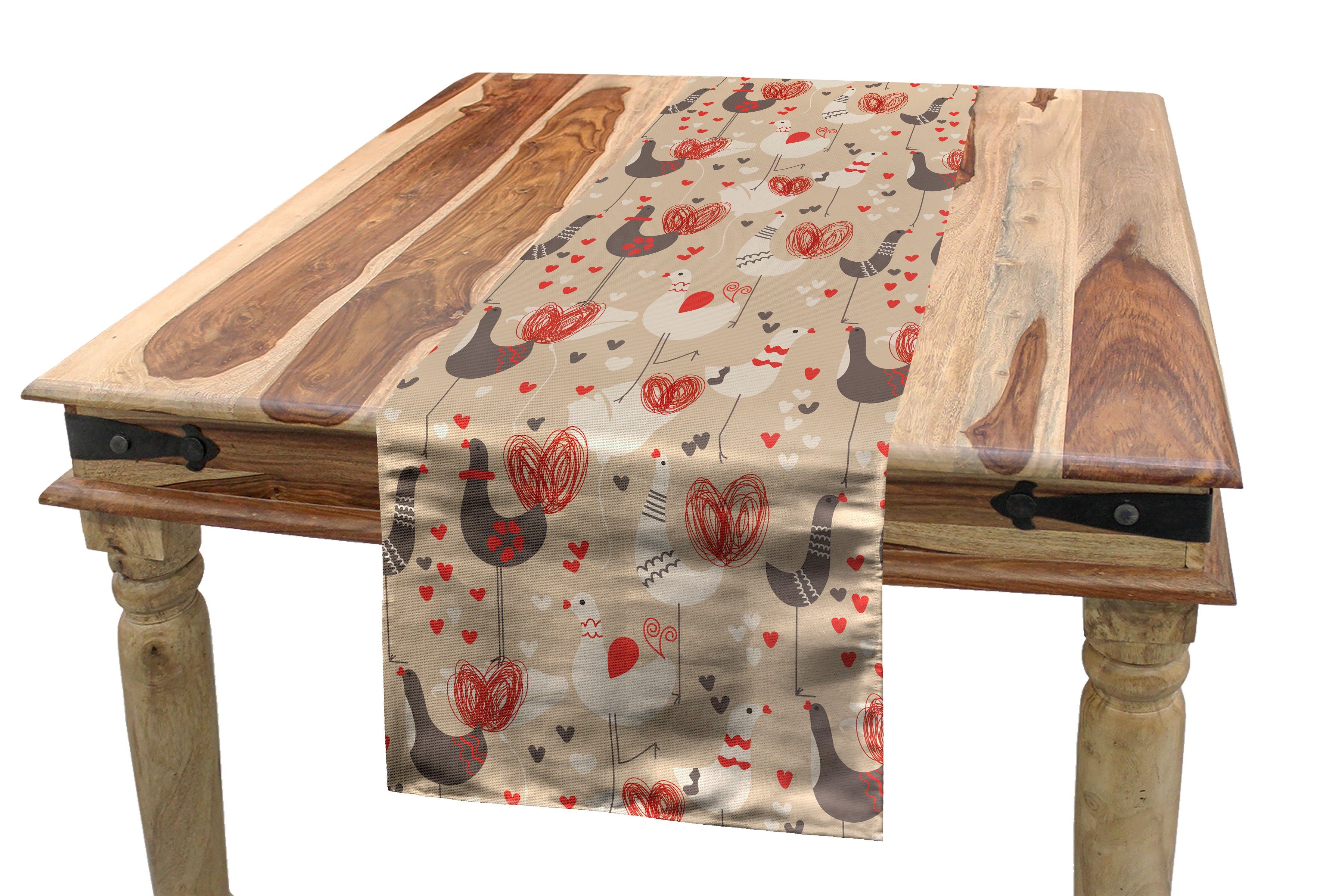 Abakuhaus Tischläufer Esszimmer Küche Rechteckiger Dekorativer Tischläufer, Vögel Hühner mit roten Ducklips