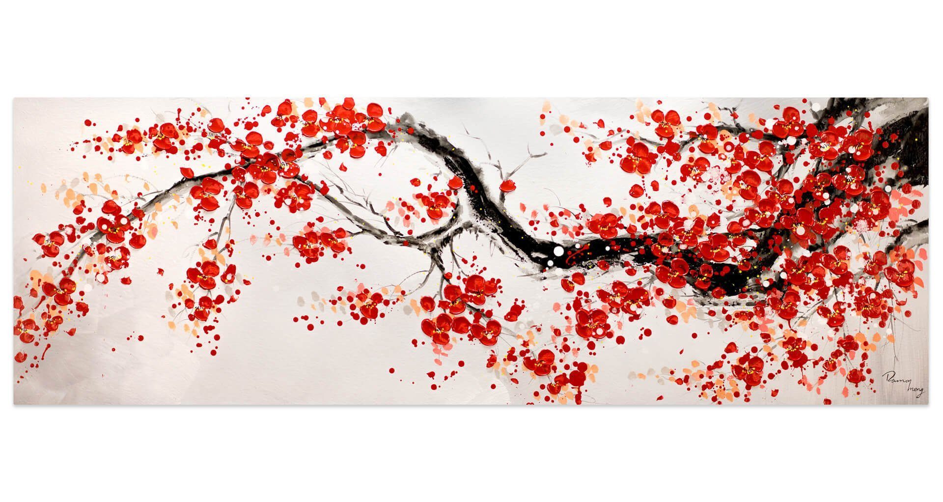 KUNSTLOFT Gemälde Cherrytree Alley 150x50 100% Wandbild Wohnzimmer HANDGEMALT cm, Leinwandbild