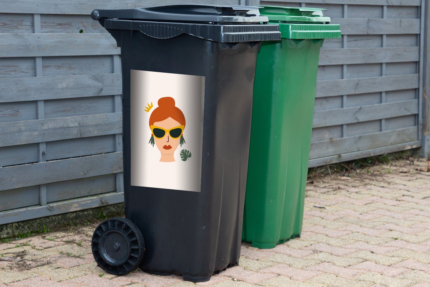 St), (1 Container, Mülltonne, Mülleimer-aufkleber, Abfalbehälter Krone Sticker, MuchoWow Frau Wandsticker - Sommer -