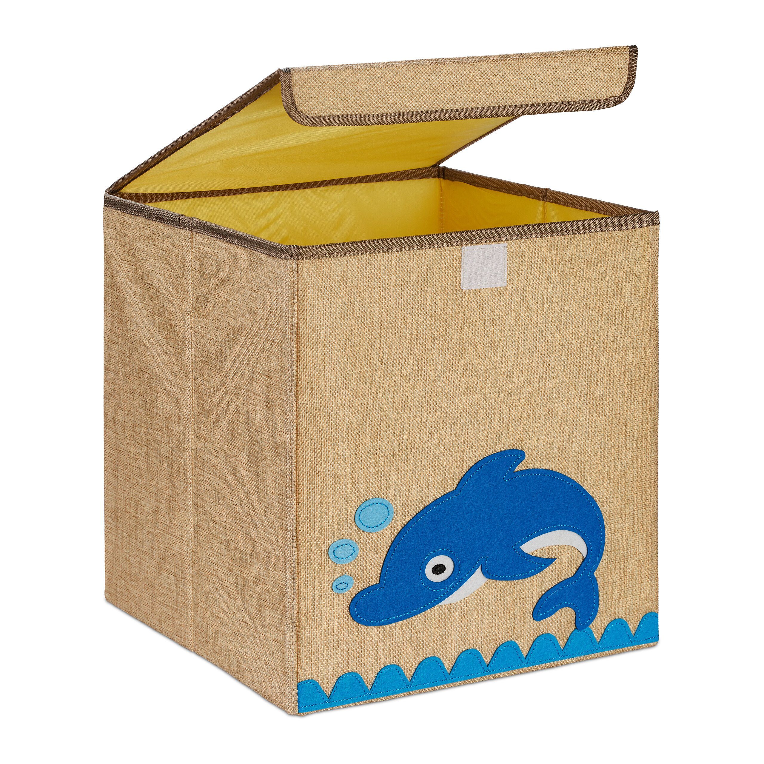 relaxdays Aufbewahrungsbox Aufbewahrungsbox für Kinder, Beige Blau Delfin Weiß