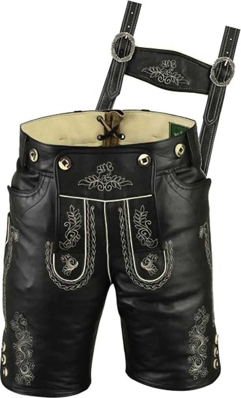 Fuente Leather Wears Trachtenlederhose Kurze Trachten Lederhose Kind in Schwarz Anline