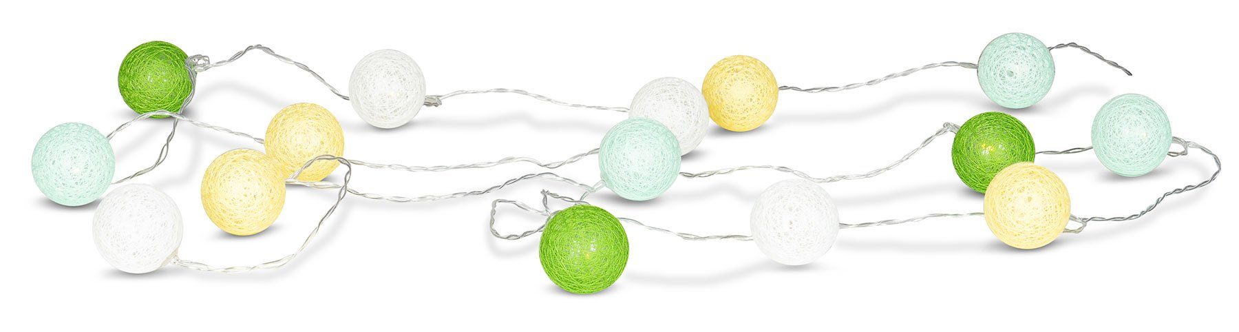 Levandeo® Lichterkette, 15er Lichterkette Ø4cm LED Kugeln Girlande Lampions Baumwolle Grün
