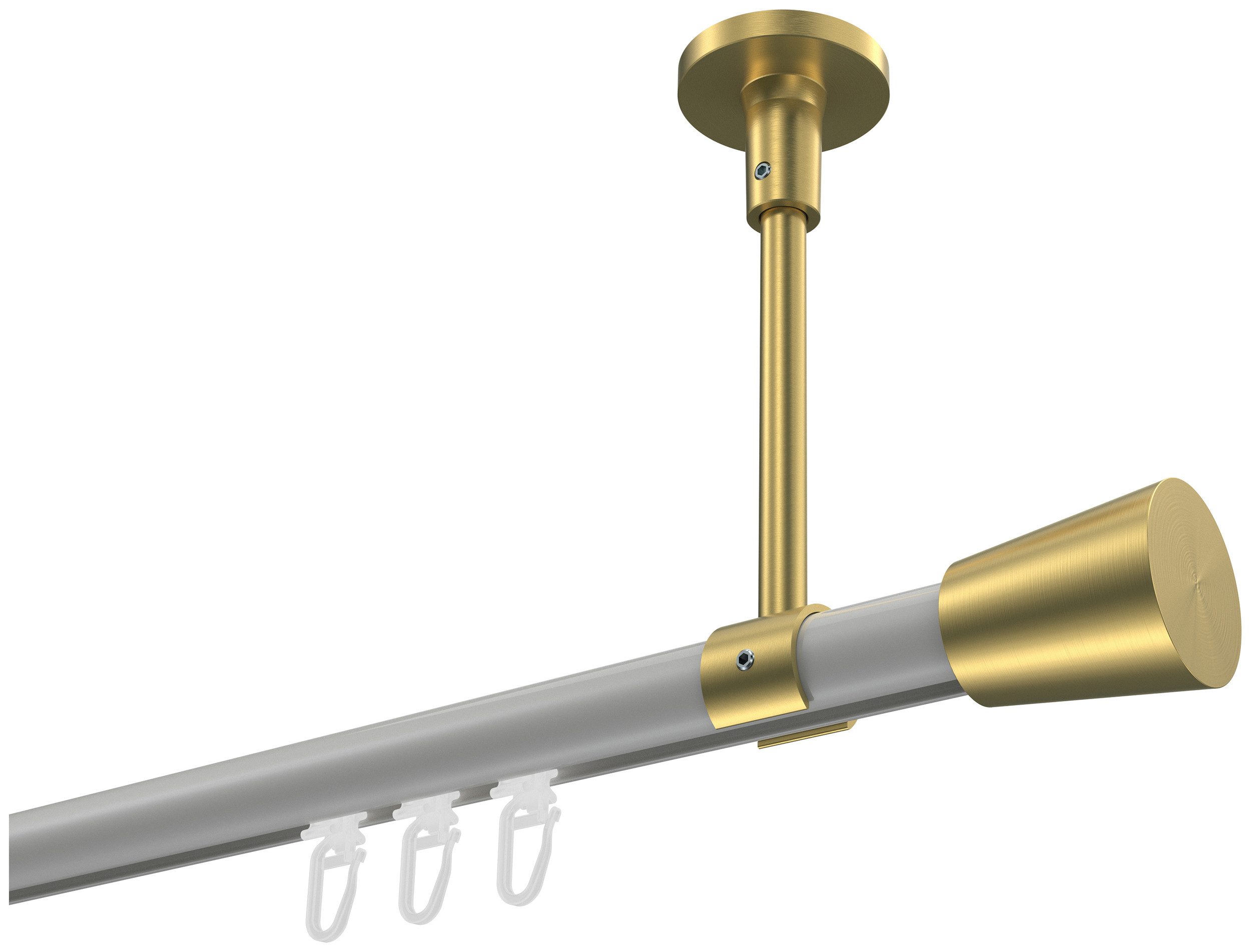 INTERDECO Innenlaufschiene Sonette Sitra, Ø 20 mm, 1-läufig, Fixmaß, kürzbar, Deckenmontage, Aluminium, Weiß / Messing-Optik / Bicolor