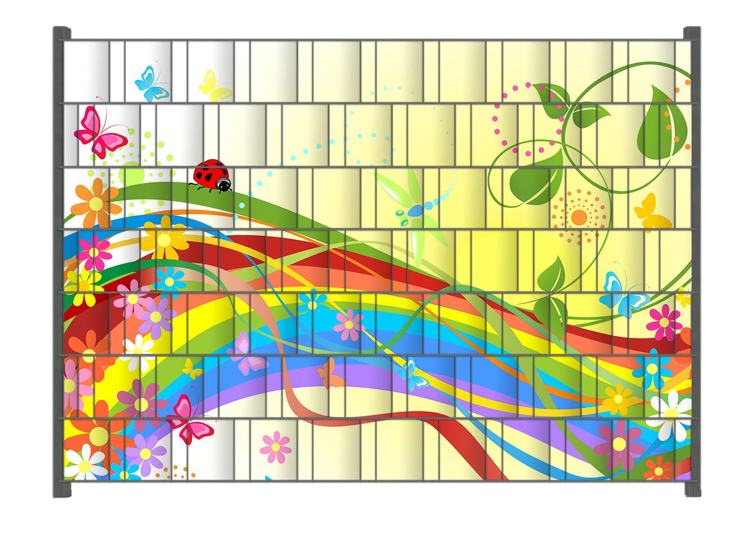 Wallario Sichtschutzstreifen Regenbogen im Sommer - Bienchen und Blümchen, für Stabmattenzäune geeignet