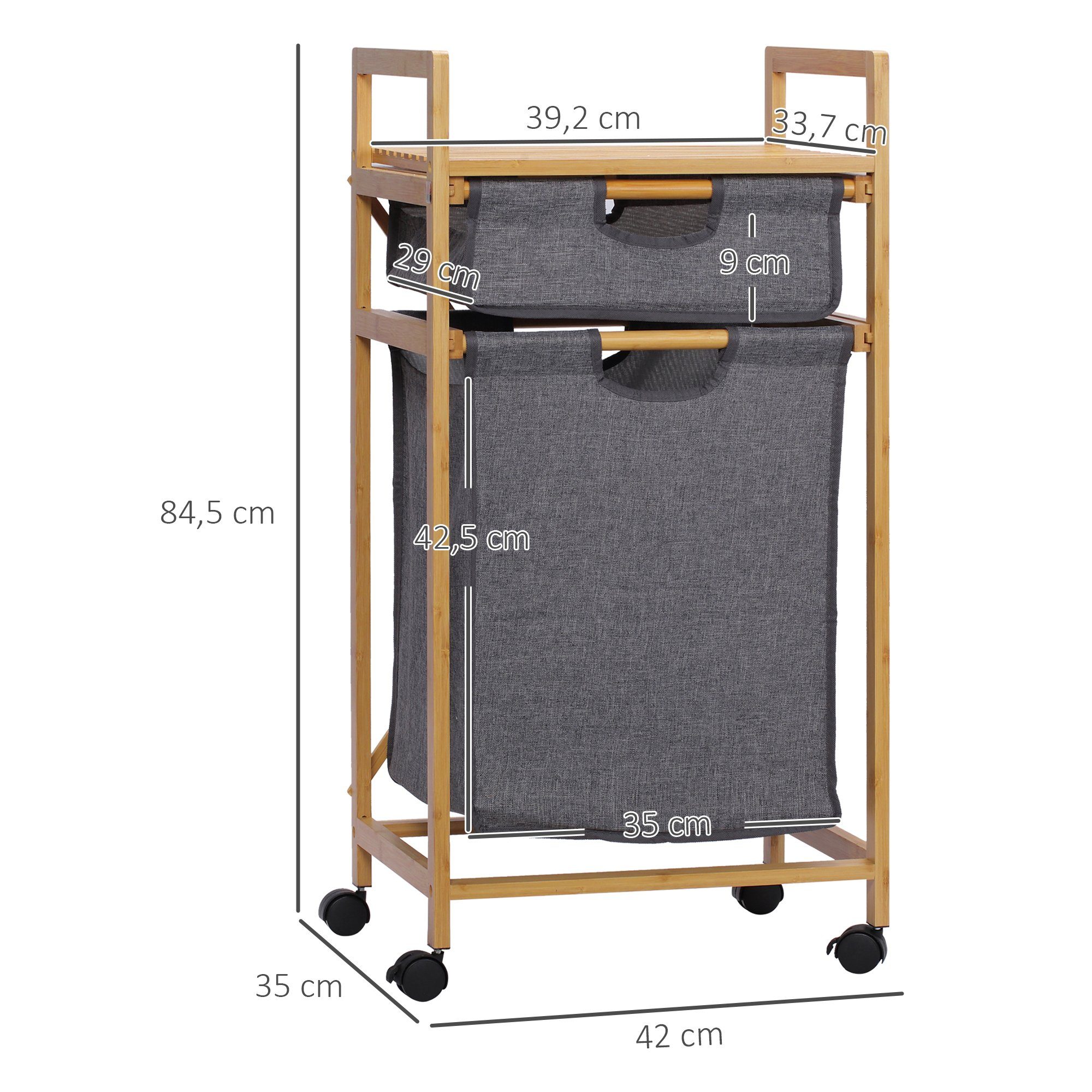 1 1 (Set, x 4 Räder Bambus aus Breite cm, Wäschekorb), 35 mit Schublade, Wäschekorb St., HOMCOM