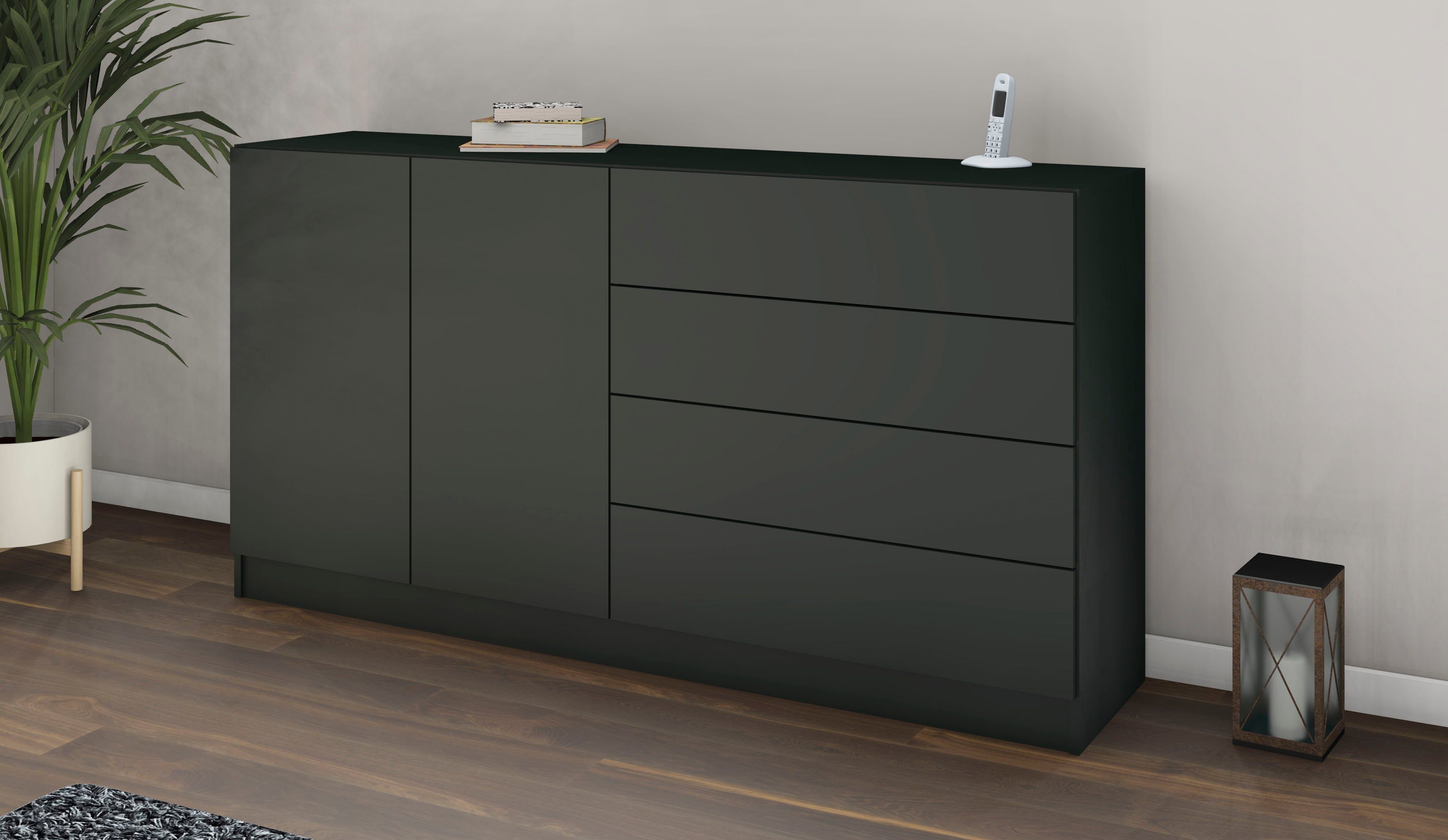 cm Möbel Sideboard schwarz matt Breite Vaasa, borchardt 152