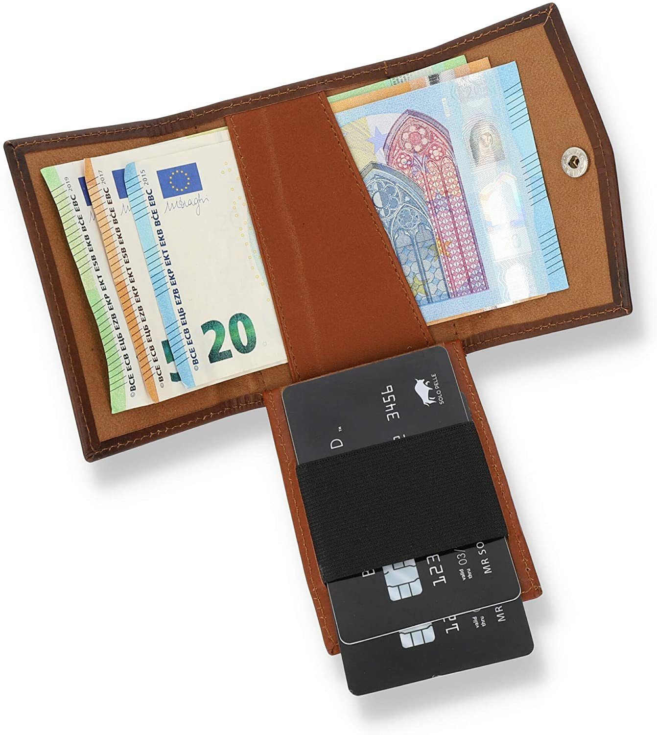12 Cognac Wallet mit Karten, ohne Echtes RFID Slim Geldbörse Münzfach Geldbörse Leder, RFID dünne I Schutz, Schutz Solo mit Pelle Münzfach Geldbeutel für I Braun