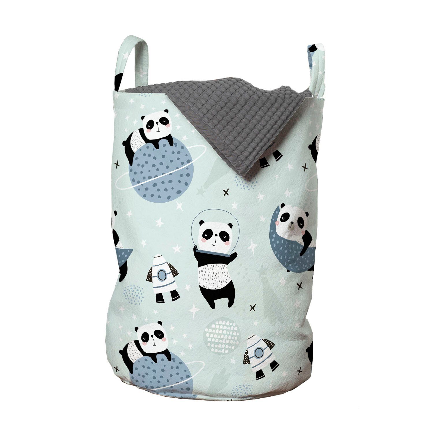 Abakuhaus Wäschesäckchen Wäschekorb mit Griffen Kordelzugverschluss für Waschsalons, Panda Pastell Tier im Raum