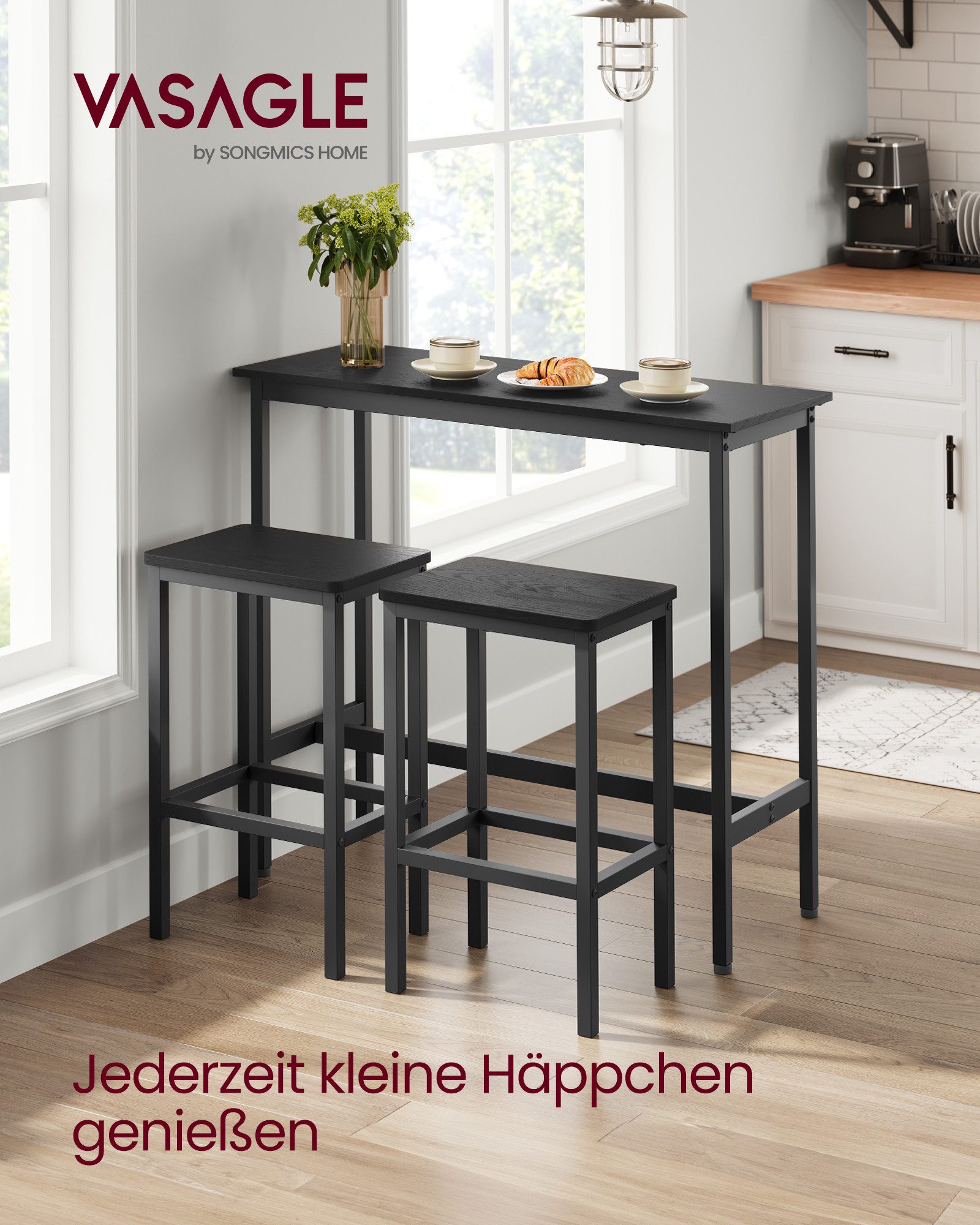 VASAGLE Bartisch Bartisch-Set, Stehtisch(100x40x90cm) mit 2 Barhockern günstig online kaufen